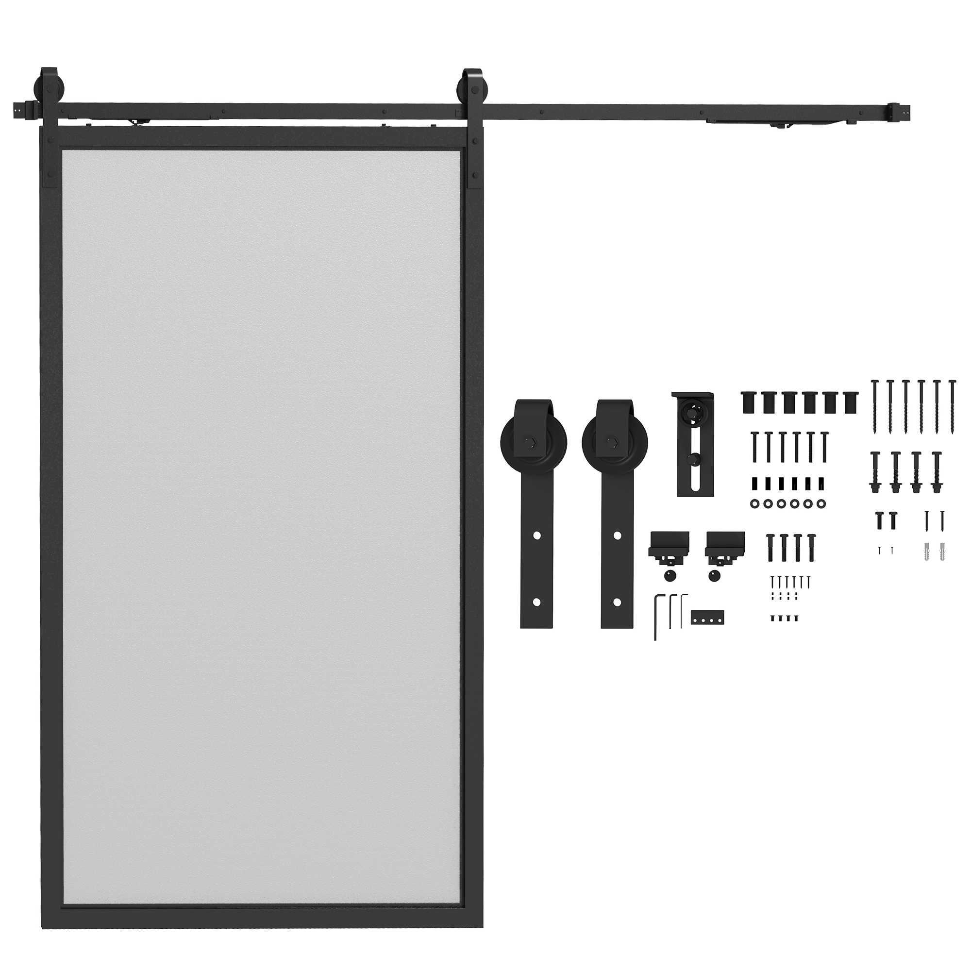 Schuifdeurset, stil & soepel, voor hout- & cementmuren, 244cm, Staal, Zwart