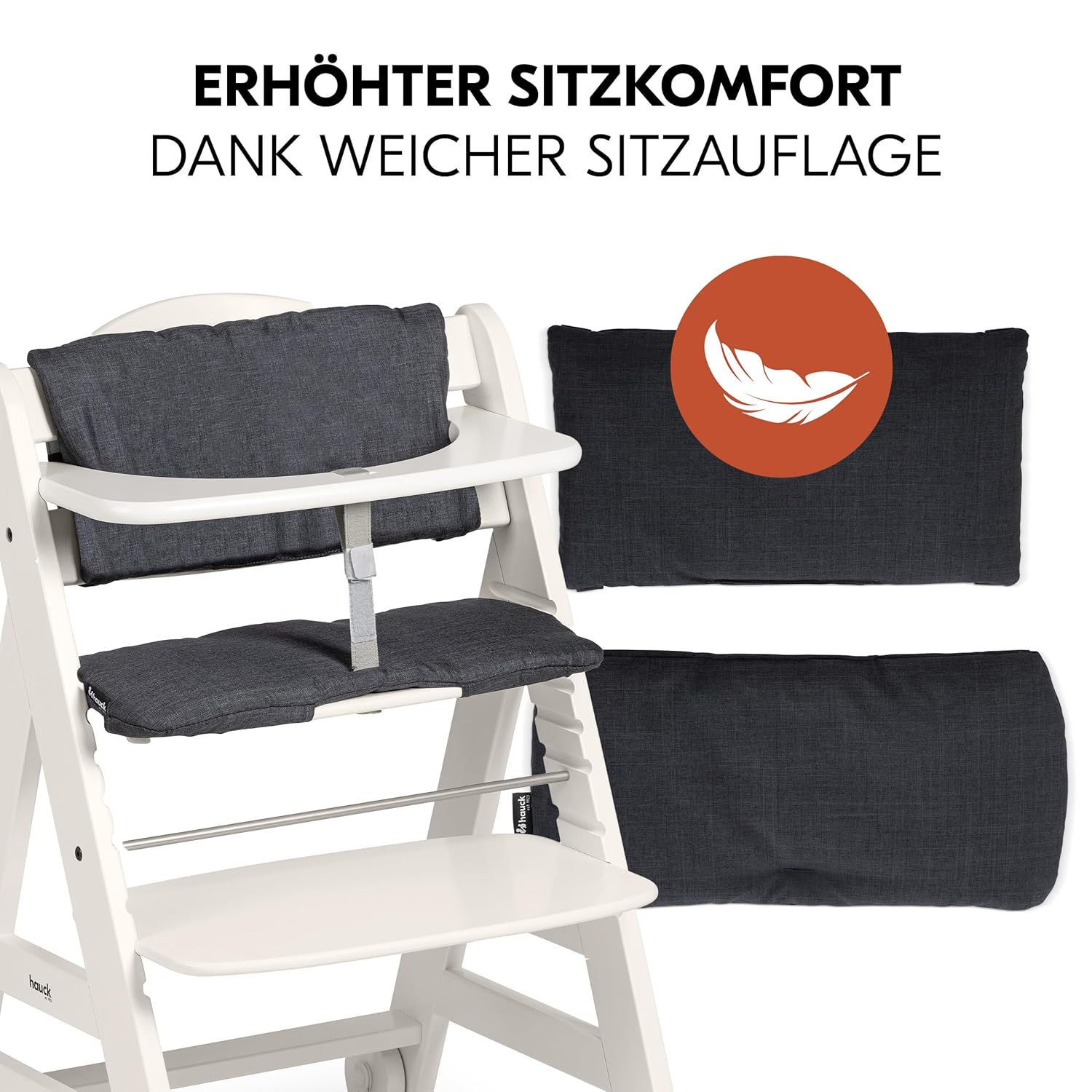 hauck Hochstuhl Beta+ Newborn Set Premium Dark Grey - Babyhochstuhl Set ab Geburt mit Neugeborenen Aufsatz Bouncer, Sitzpolster und Essbrett - Dark Grey