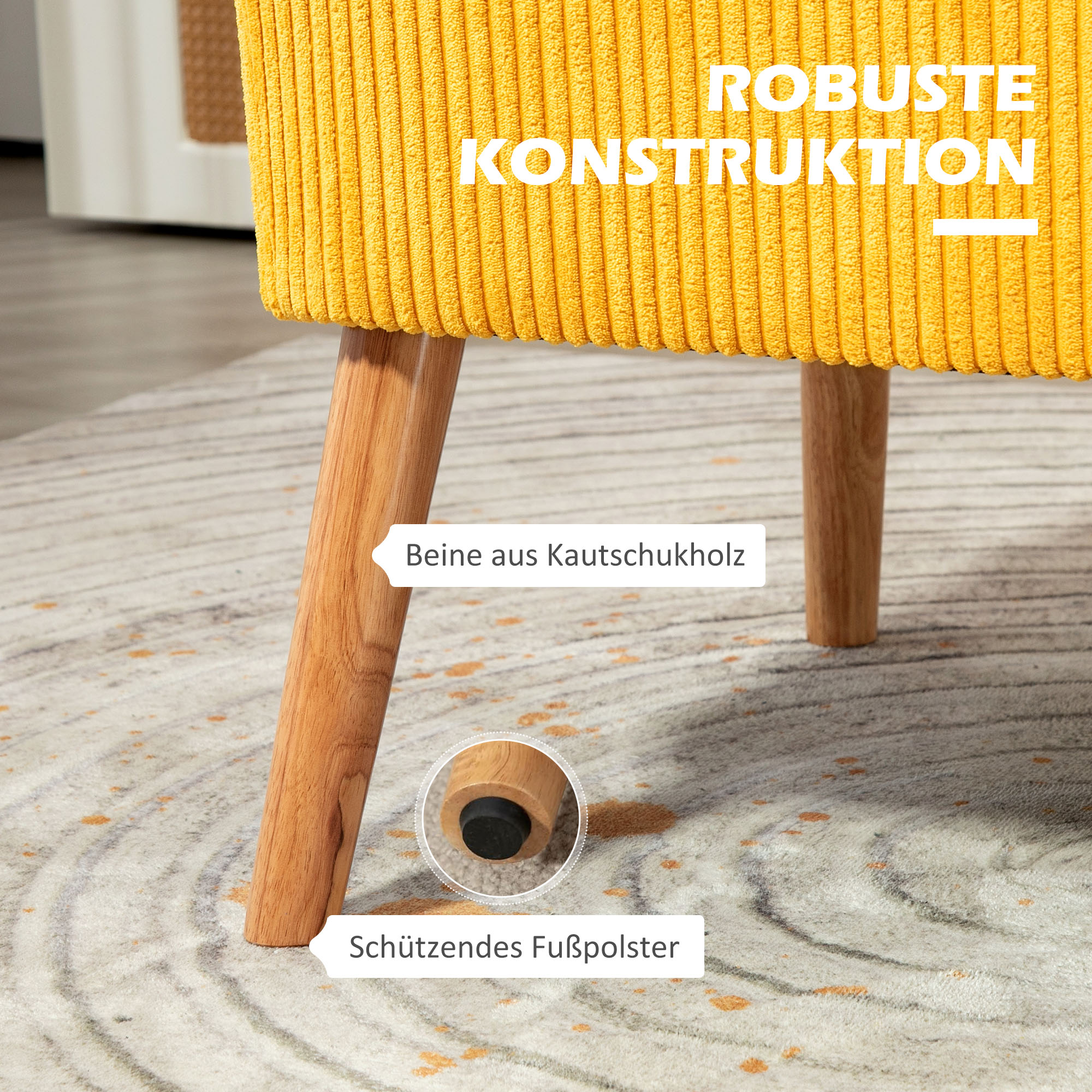 Tweezitsbank in elegant Scandinavisch ontwerp, stevig houten frame, tot 150 kg, 117 x 56,5 x 77 cm, Geel