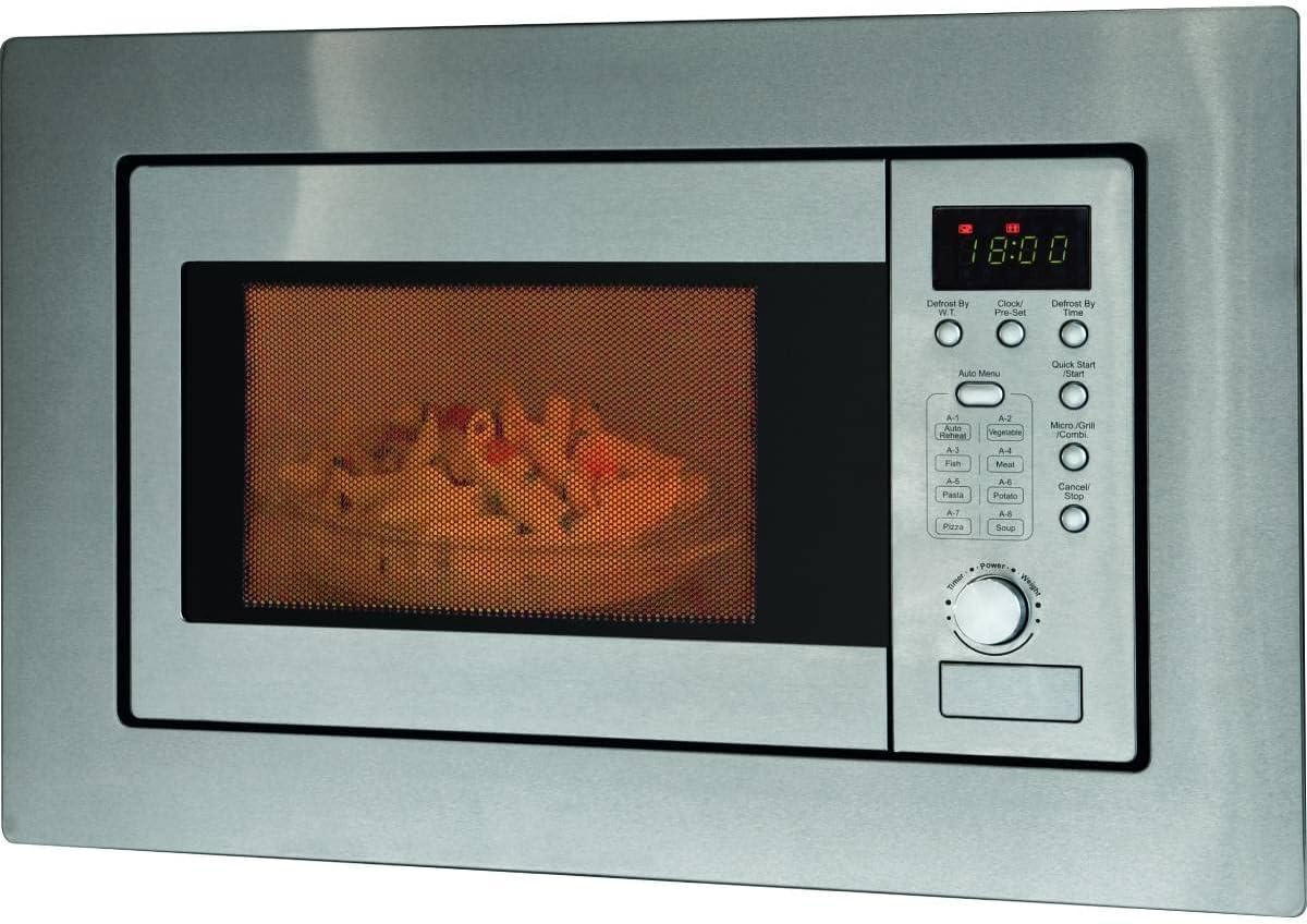 Bomann 3in1 Einbau-Mikrowelle mit Grill und Heißluft, Microwave, 25 L Garraum, 10 Automatikprogramme, Auftaufunktion, inkl. Grillrost und Drehteller (Ø 32 cm), 900 Watt, Edelstahl, MWG 2216 H EB
