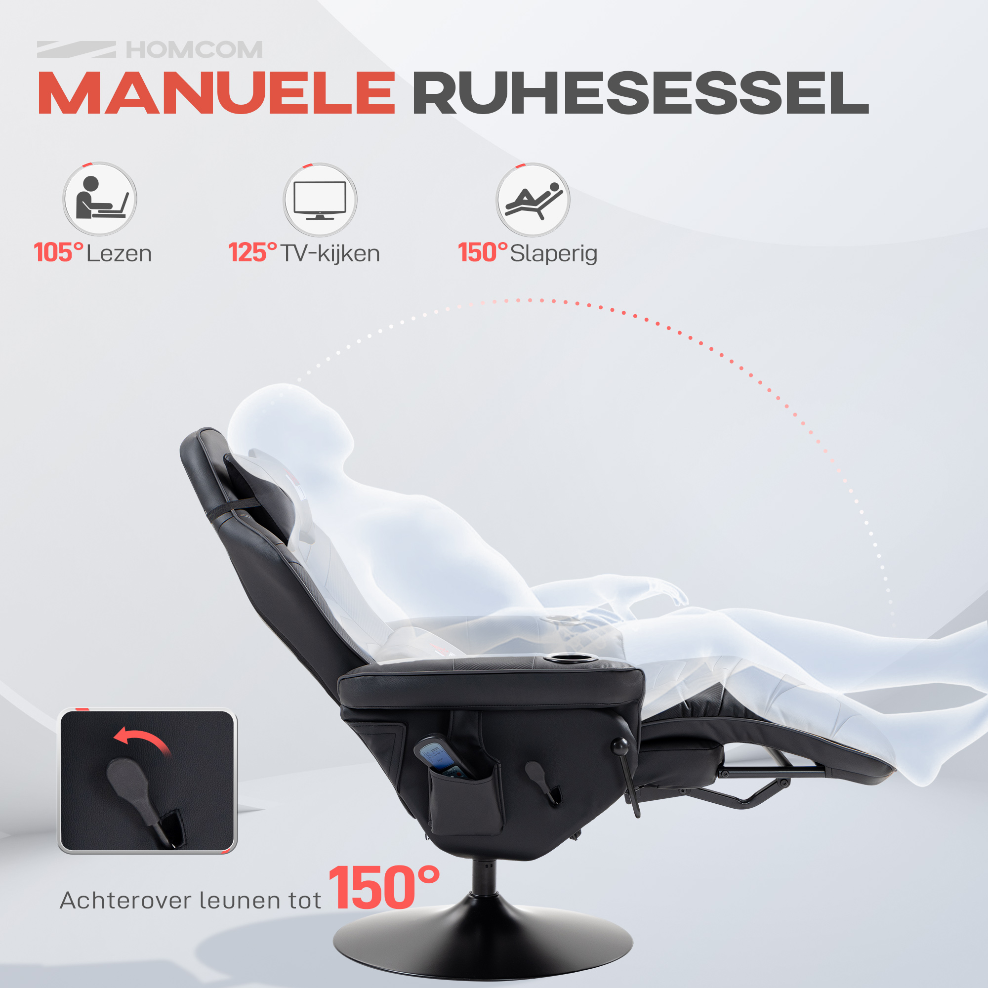 Gamingstoel, Massagefunctie, Kantelbare Rugleuning, Voetensteun, tot 120 kg, Stalen Frame, Kunstleer, Zwart