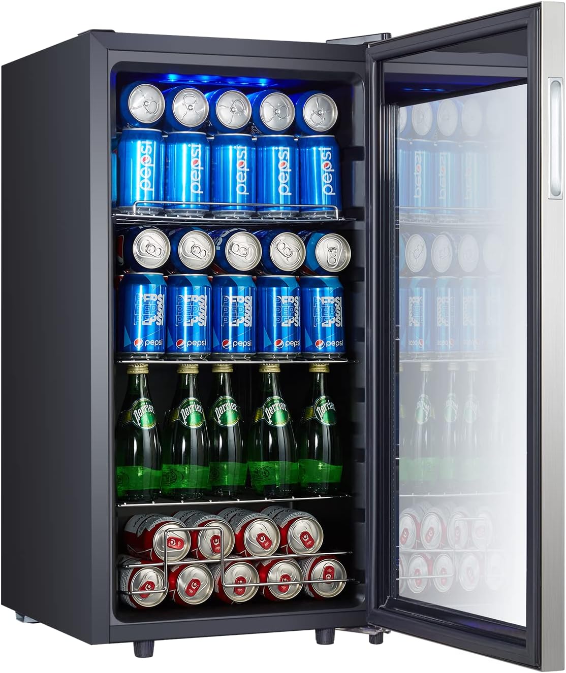 Kalamera Getränkekühlschrank, Bierkühlschrank mit Touch-Bedienfeld, 3-18°C Kühlzone, Flaschenkühlschrank 86 Liter, Blaue LED-Innenbeleuchtung, 41 dB, KRC-86GE