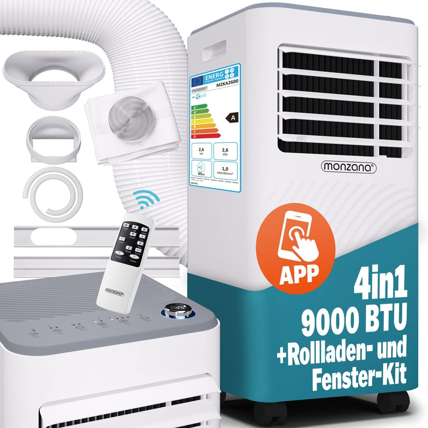 Monzana lokale Klimaanlage MZKA2000 Mobil Abluftschlauch 7000BTU 3in1 750W 24h Timer 25qm Fernbedienung Luftentfeuchter Rollladenkit Klimagerät