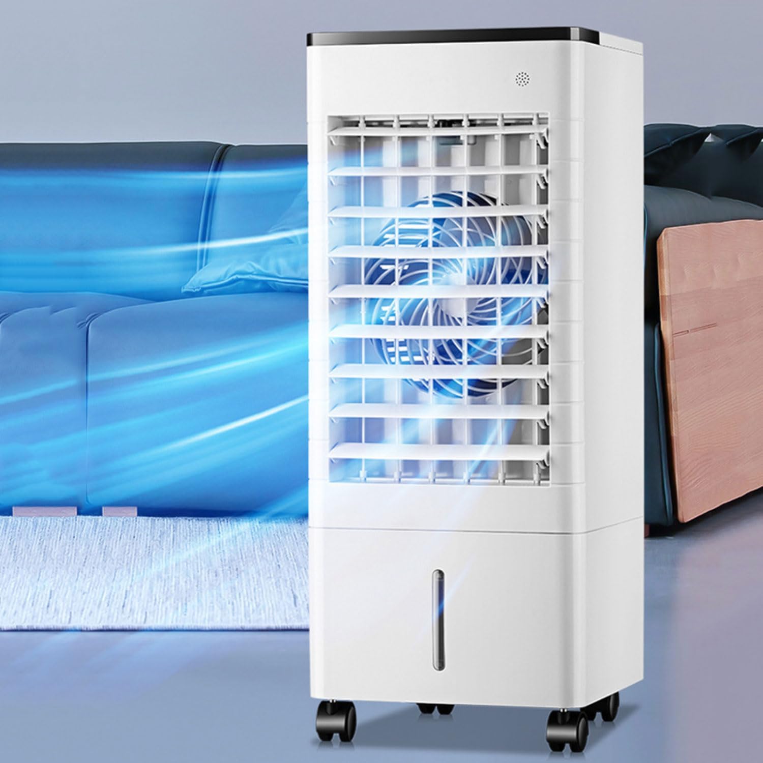Klimagerät Mobil mit Wasserkühlung Verdunstungskühler ohne Abluftschlauch Ventilator Luftbefeuchter Luftkühler mit 3 Geschwindigkeiten 9L Wassertank 90° Oszillation 15H Timer für Zimmer