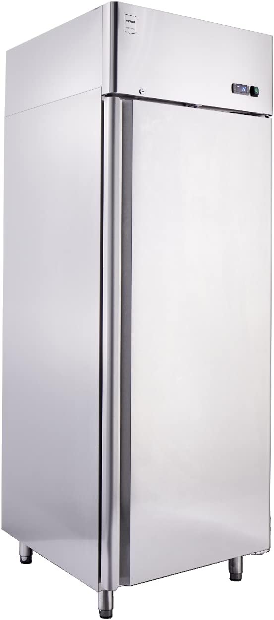 METRO Professional Kühlschrank GRE2700, Edelstahl, 73 x 80.5 x 206.5 cm, 455 L, Umluftkühlung, 220 W, mit Schloss, 4 verstellbare Einlegeböden, silber