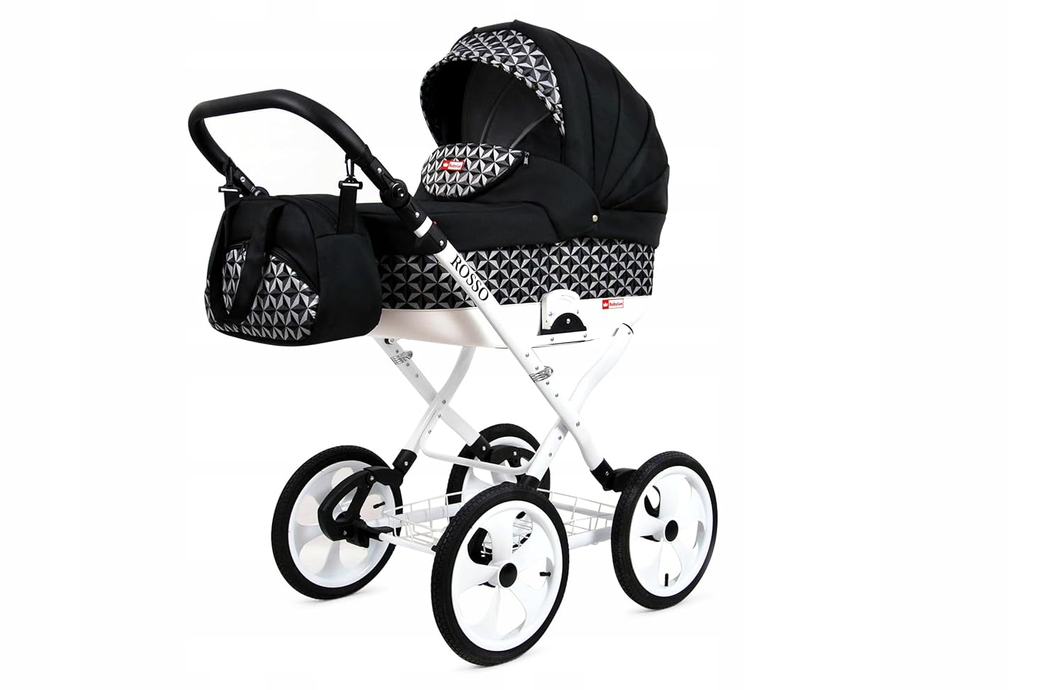 BabyLux® Bambimo Kinderwagen Set 2 in 1 - Rosso - incl. Babywanne, Buggy Sportsitz - Kinderwagenset - Kombikinderwagen mit Wickeltasche, Regenschutz, Moskitonetz, Cupholder usw.