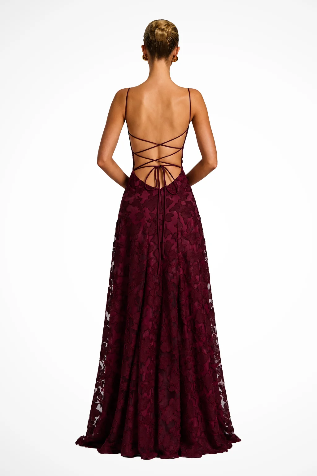 Maxikleid f��r Hochzeitsg?ste mit Wasserfallausschnitt und Blumenspitze | Festliches langes Abendkleid f��r Damen und feierliche