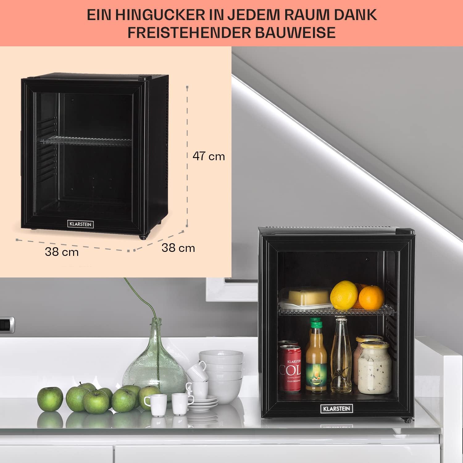 Klarstein Mini Kühlschrank für Zimmer, 24 Liter Mini-Kühlschrank für Getränke, Snacks & Kosmetik, Kleine Minibar, Kühlschrank Klein & Leise, Verstellbare Ablagen, Kleiner Skincare Kühlschrank