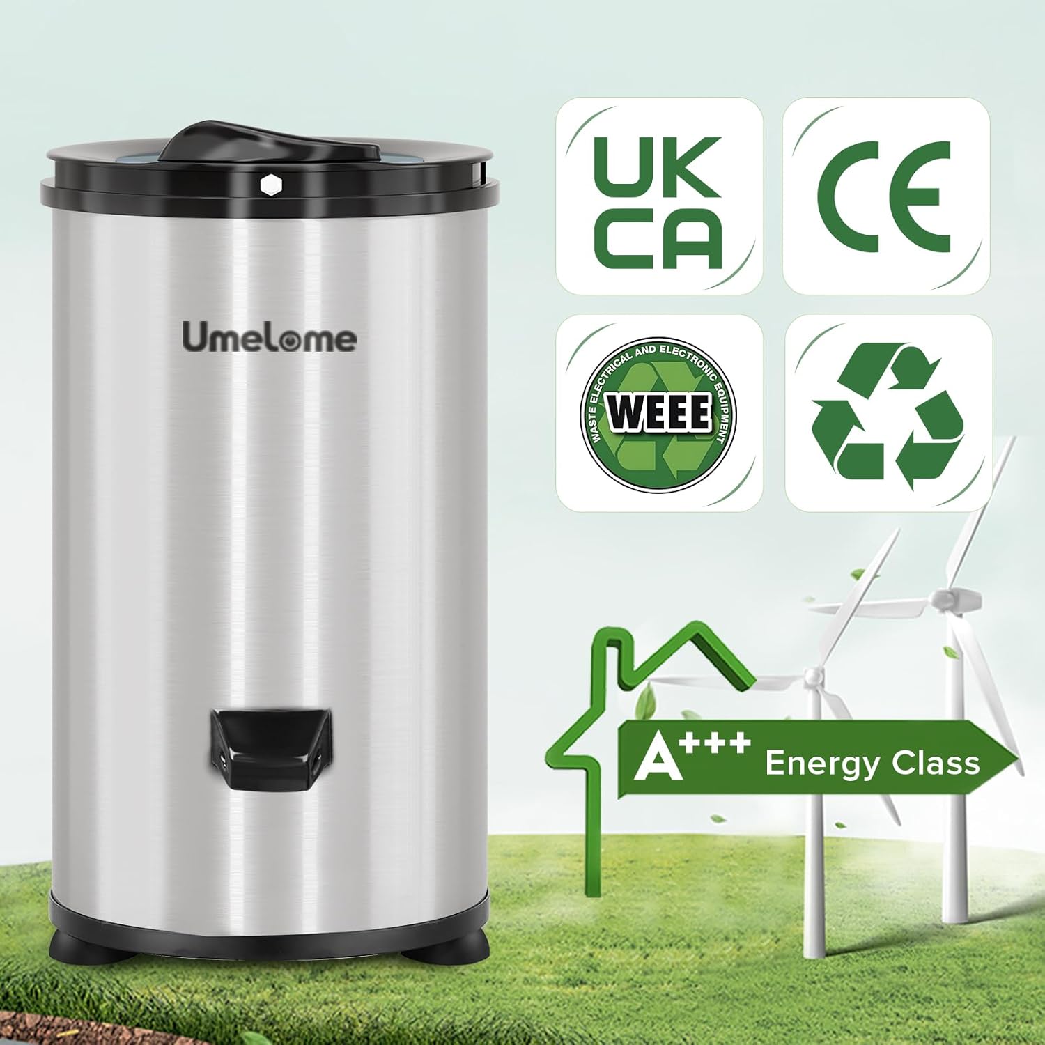 Wäscheschleuder 3200 U/min Umelome, 4KG, Energie-und Stromsparschleuder wäscheschleudern, Energieklasse A+++, Silber [Energieklasse A+++]