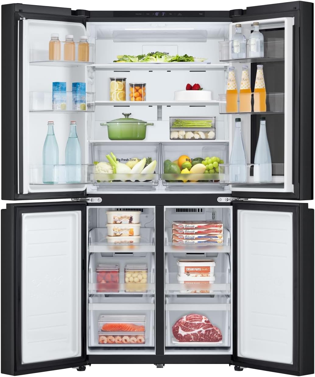 LG GMV860EPDE SLIM Multi-Door Kühlschrank mit Gefrierfach (530 L, Energieklasse E) mit InstaView, Express Freeze, AI Smart Learner, Total No Frost, Schwarz