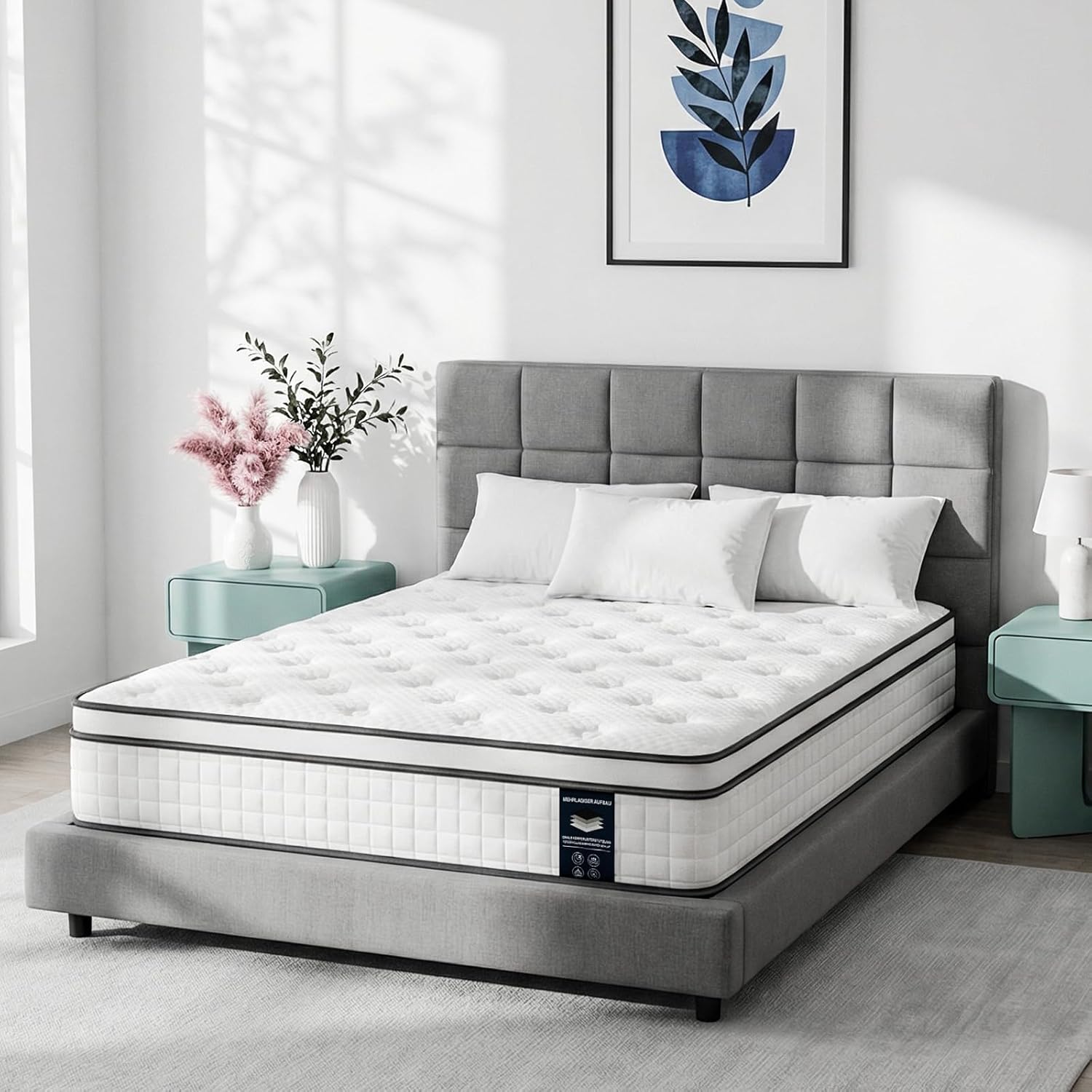 Matratze 140x200 cm Höhe 25cm, 7-Zonen Orthopädische Federkernmatratze mit Comfort Memory-Schaum Schicht, Härtegrad H3, Rückenentlastende