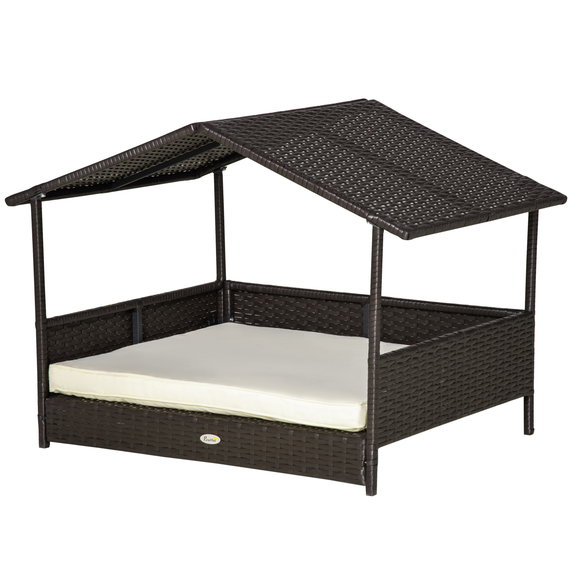 Rotan hondenhok hondenbed met kussen in de vorm van een huis hondenhok voor buiten stalen frame PP