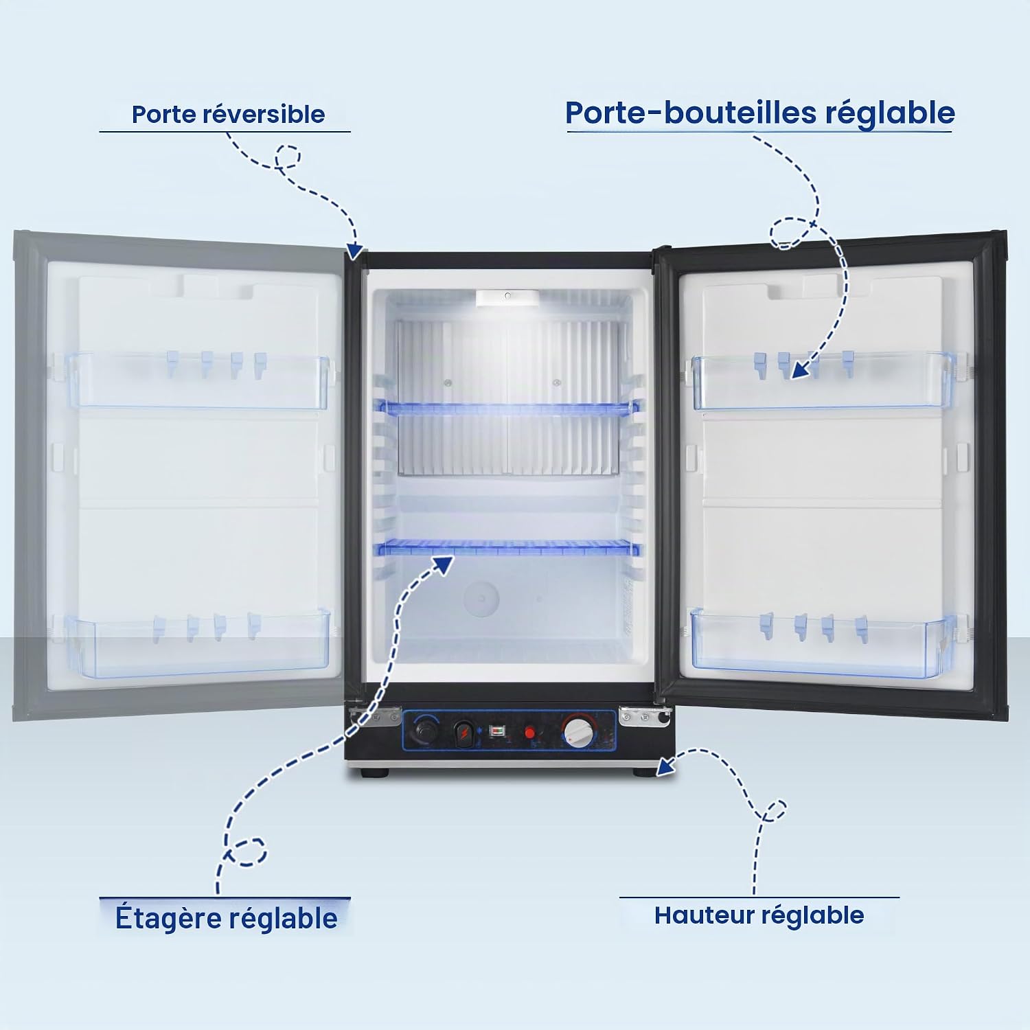 Smad Frigo Gaz, 40L, Frigo Trimixte 12V 220V Gaz Camping Car, Réfrigérateur Camping Gaz pour Camping-Car Camion Caravane Fourgon Chalet Mobile-home, 28/30mbar, Noir