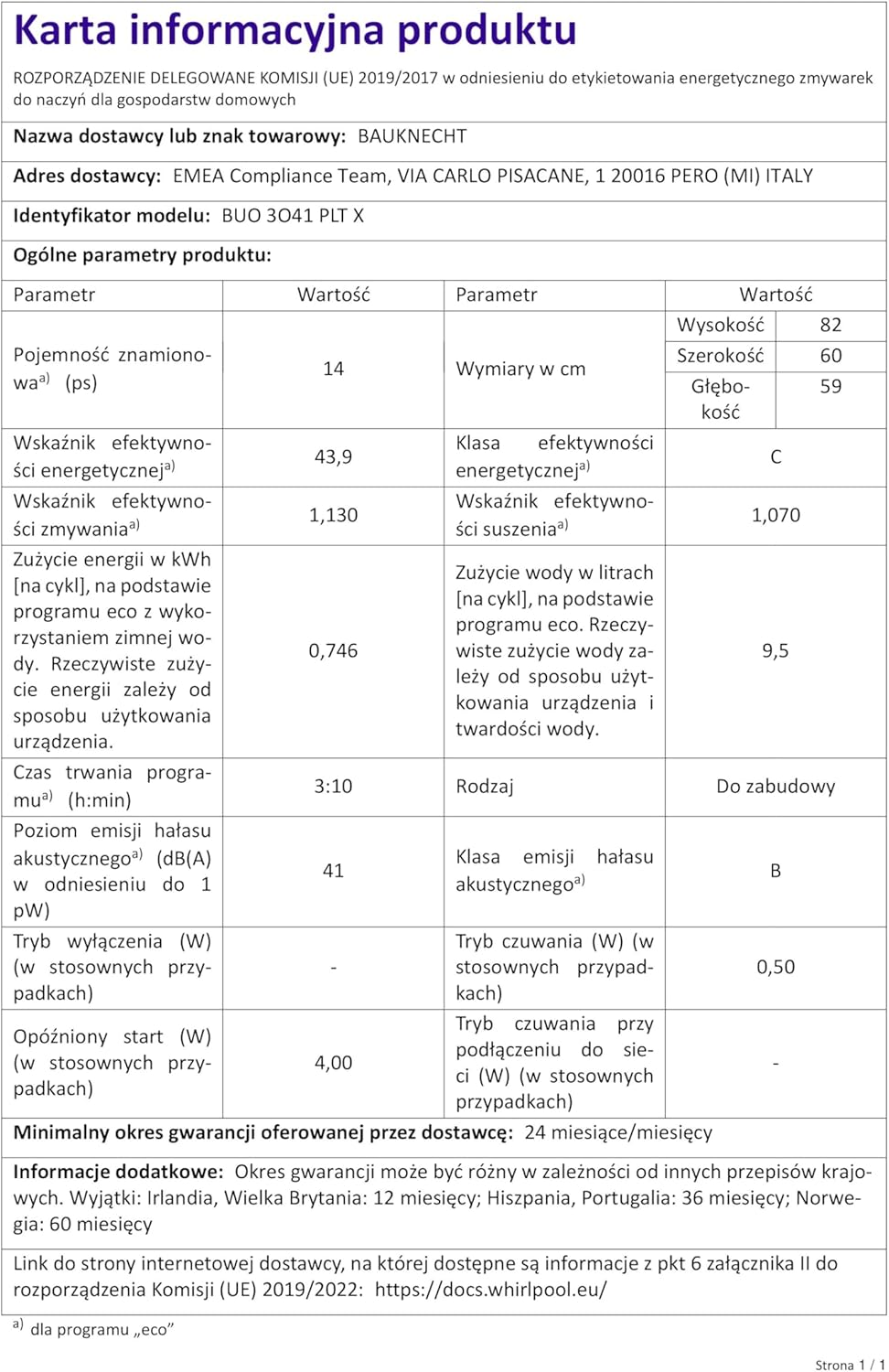 Bauknecht BUO 3O41 PLT X Unterbau-Geschirrspüler 60 cm /14 Maßgedecke /10 Standardprogramme und 1 Sensorprogramm/PowerClean/ActiveDry/Besteckschublade/Vollwasserschutz