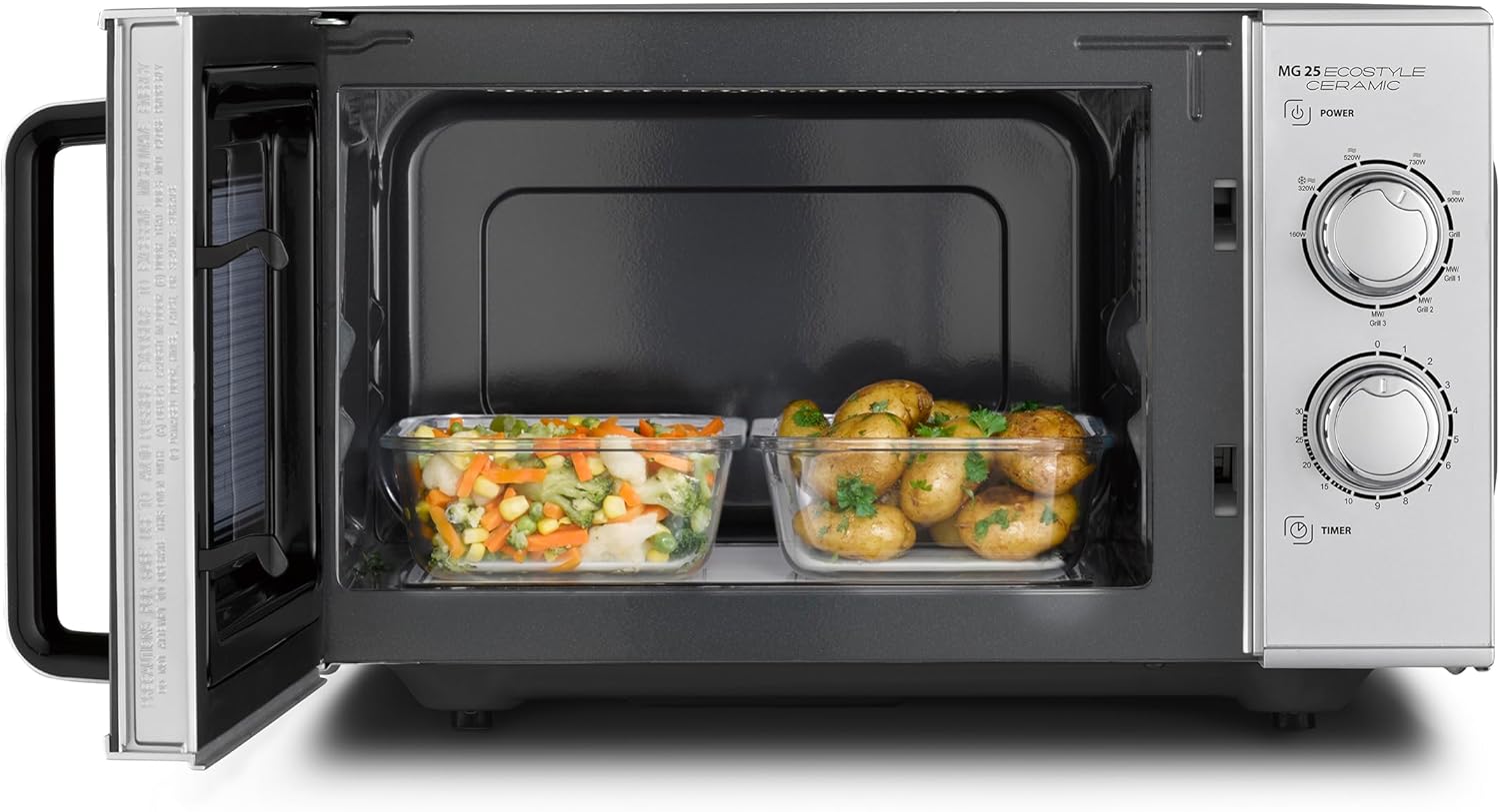 CASO MG 25 Ecostyle Ceramic - Testsieger Haus & Garten Test, Mikrowelle mit Grill, größere Nutzfläche dank CASOTEK Boden, 25 Liter, Garen auf zwei Ebenen