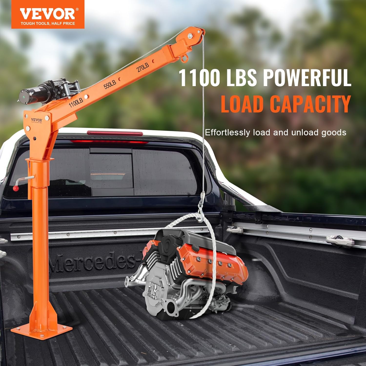 VEVOR Electric Truck Crane 1100 lbs Capacity, 360�� Swivel, Adjustable Boom, Heavy-Duty Lifting for Construction & Factory Use