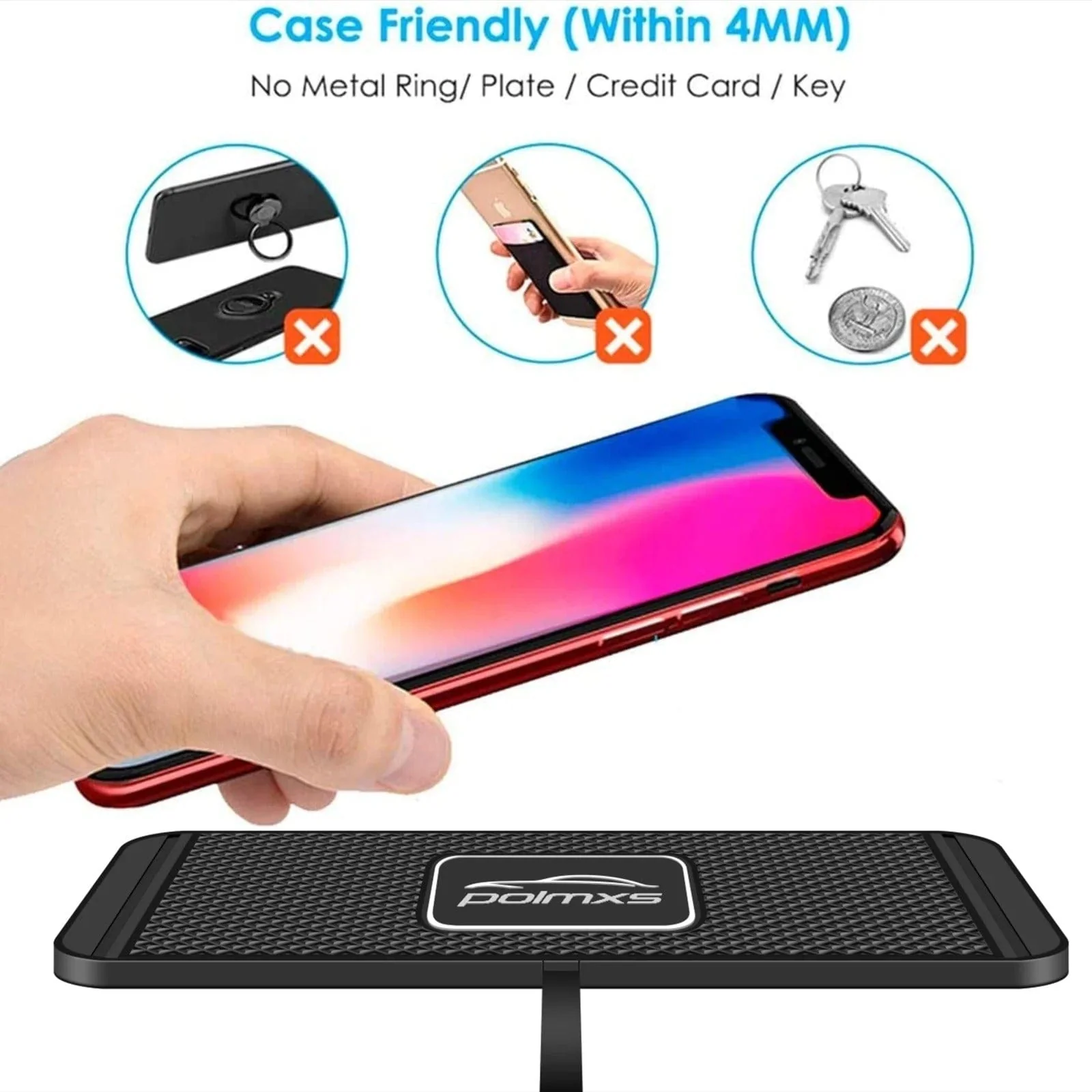 15W Car Wireless Charger Qi-Certified Type-C Charging Mat with Non-Slip Pad