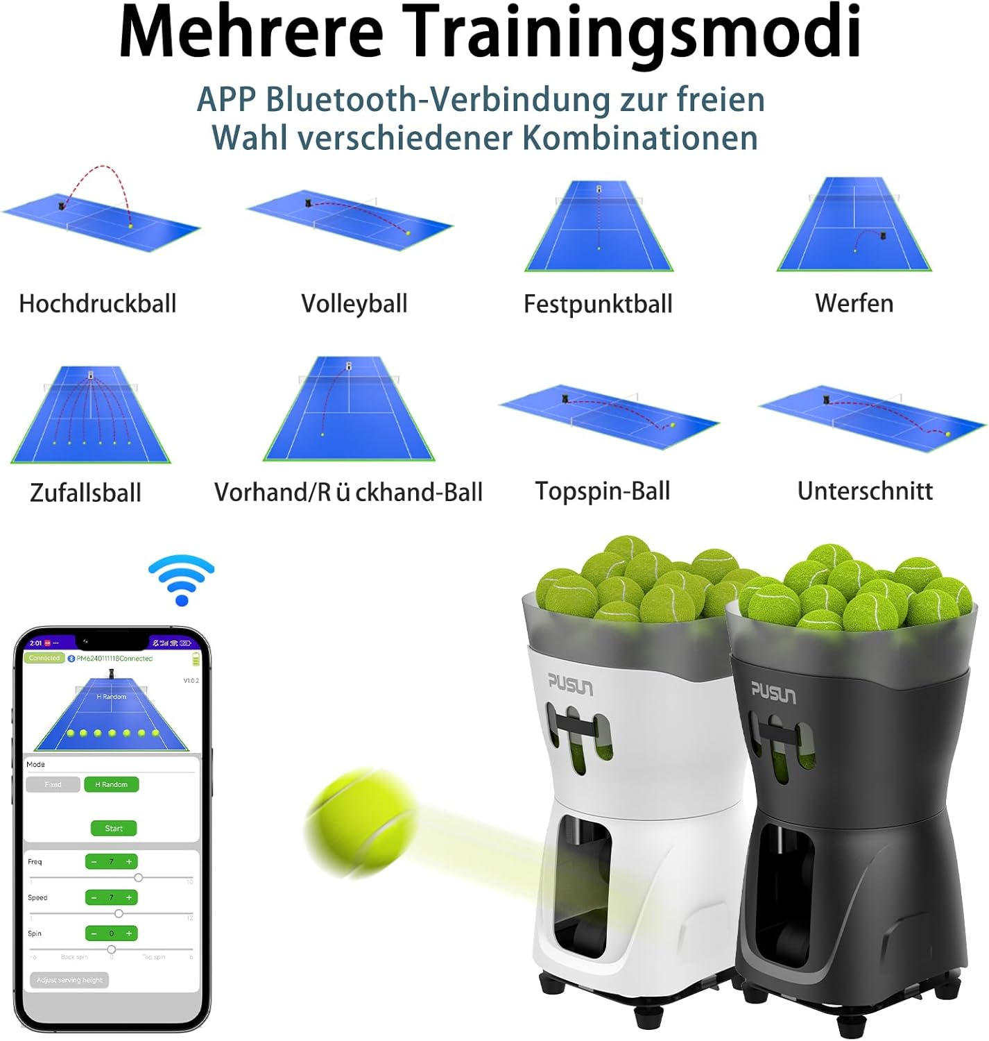 PT-MINIPro Tragbare Tennisballmaschine - Leichte Indoor-Tennismaschine mit APP-Steuerung, 65-Ball-Kapazität & Lehrsystem, Intelligenter Tennistrainer für Schulen (3-5 Stunden Akku)