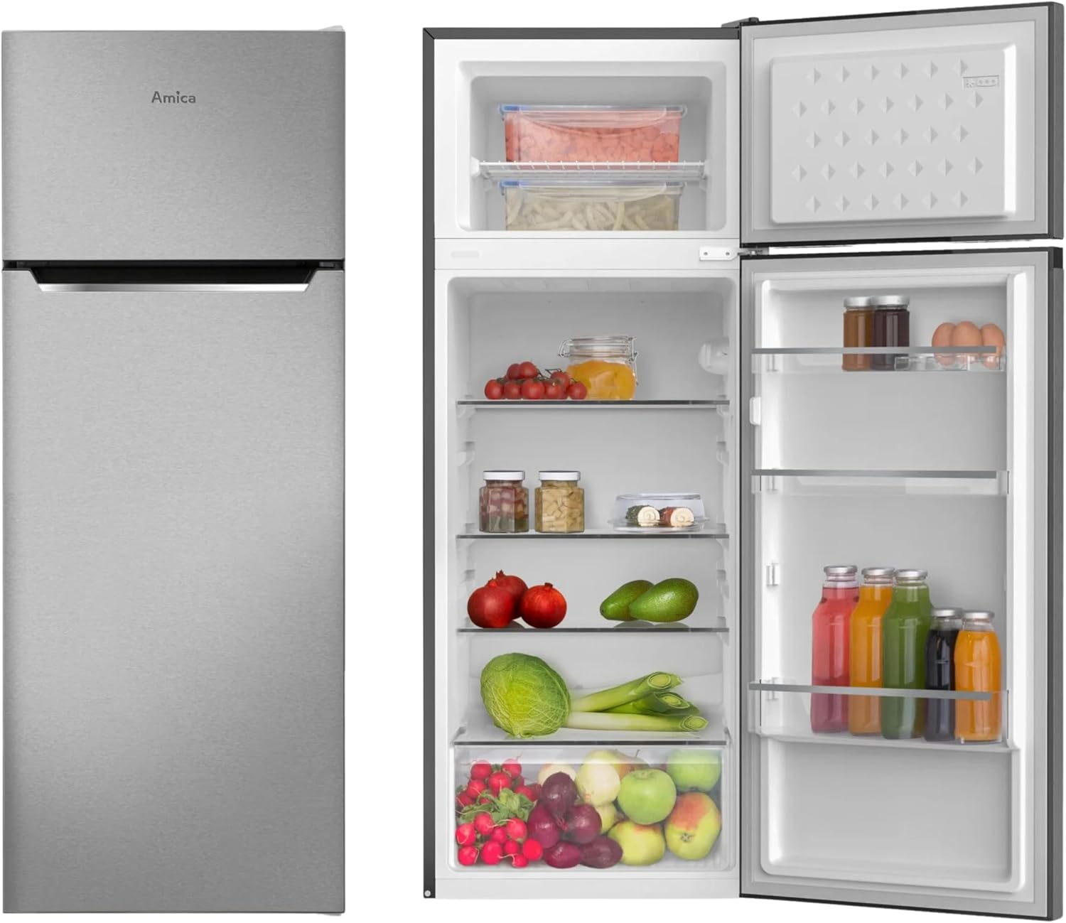 Amica Kühl‑Gefrierkombination freistehend 211 l FrostControl LED Beleuchtung 142,8 x 54 x 55,1 cm – Kühl Gefrierkombination Silber