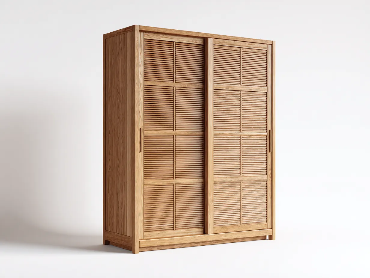 Kleiderschrank-Holz-150x62x198 cm-Natur-Lamellenstil