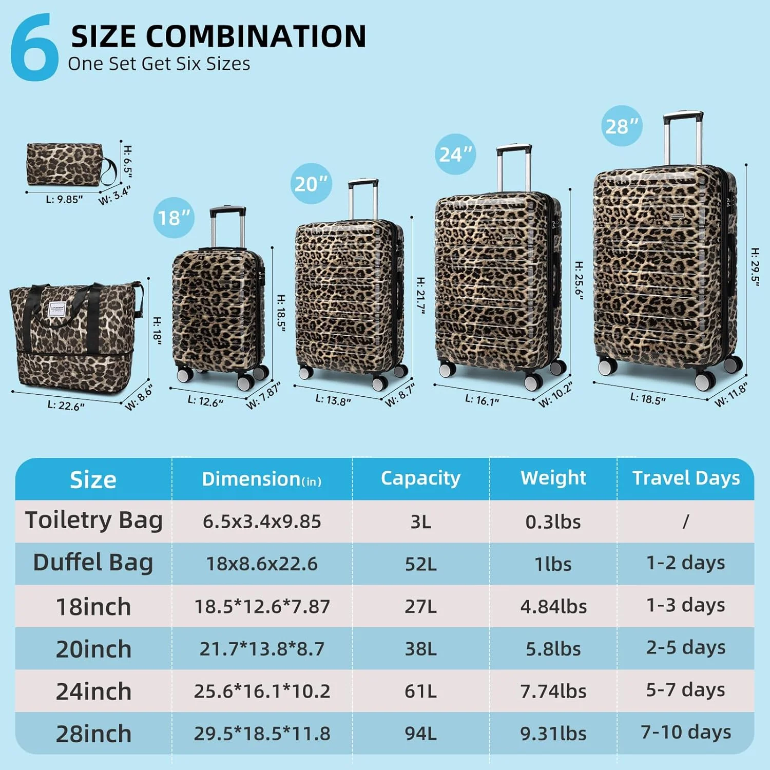 6-piece luggage set, expandable hardshell suitcase set with spinner wheels, lightweight rolling luggage set