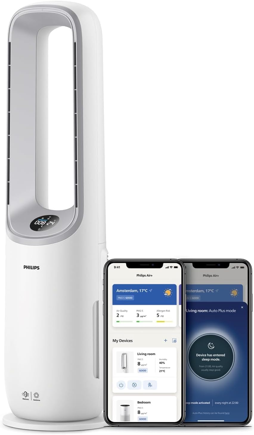 Air Performer 2-in-1: Luftreiniger und KŸhlgeblŠse - Reinigt 70 m?, Entfernt 99,97% der Allergene und Schadstoffe. HEPA-Filter, Intelligente Sensoren, Alexa, App. (AMF765/10)