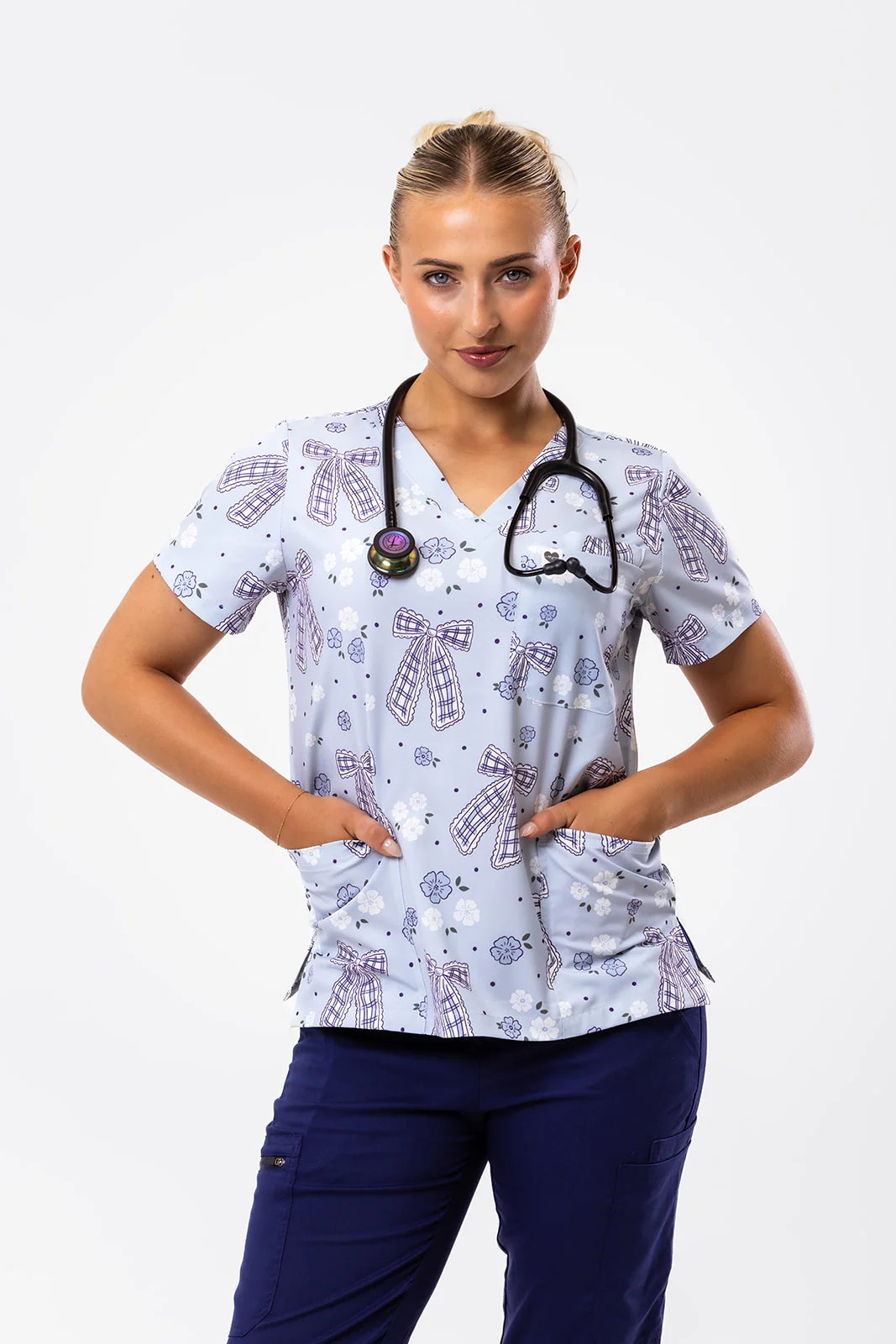 Vintage Ribbons Scrub Top