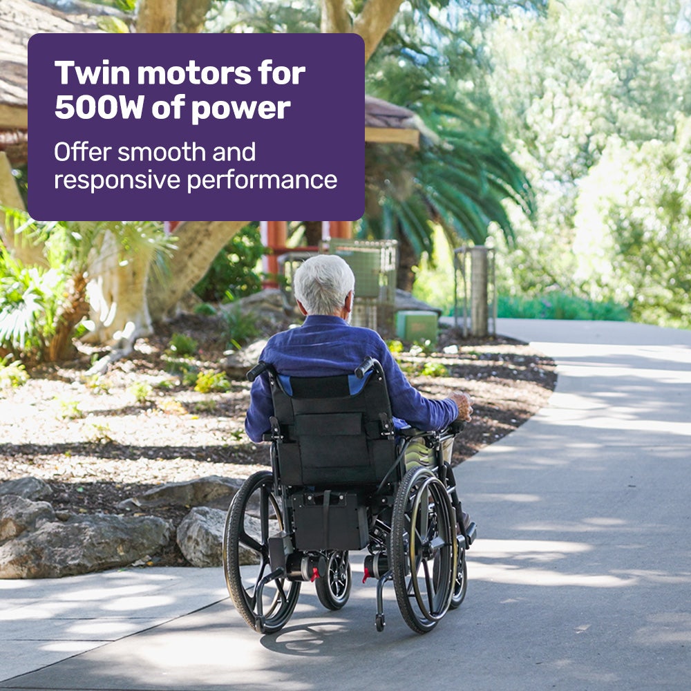 EQUIPMED Electric Wheelchair Folding, Long Range, Airline Approved, Lithium Battery, 24