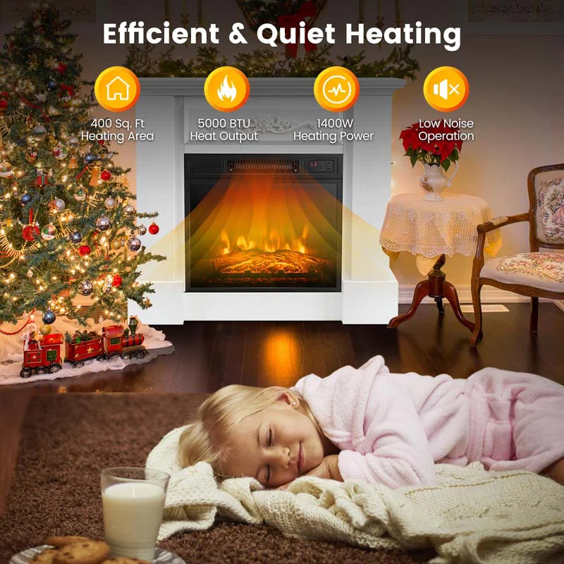32Quot Solid Electric Fireplace With Mantel 1400W Freestanding Mantel Fireplace Heater With Remote Control Thermostat 6H Timer