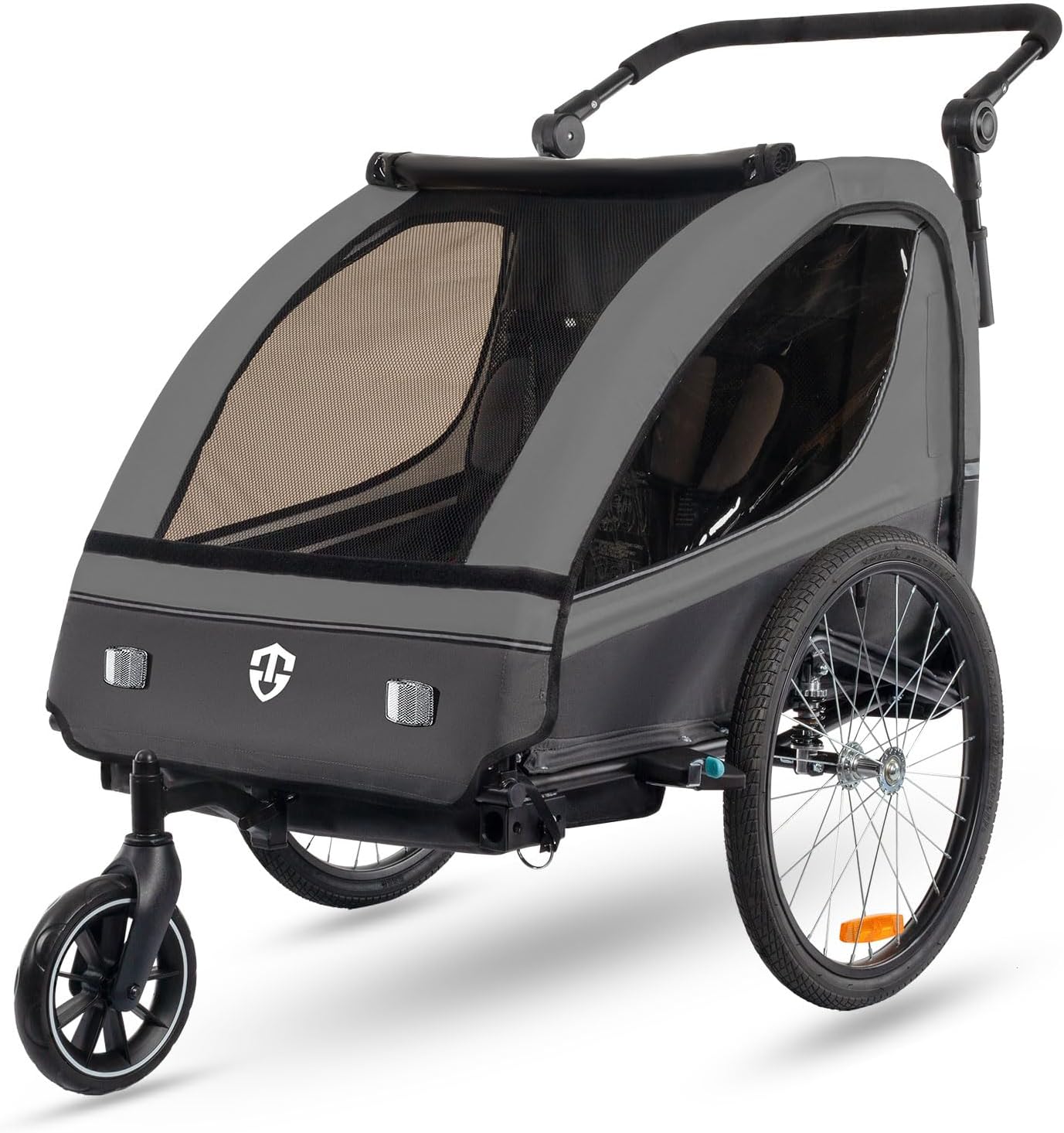 Tiggo VS Kinderanhänger 360° Drehbar mit Federung 2in1 Fahrradanhänger mit Buggy Set Jogger 5-Punkt Gurt Fahrrad Anhänger für 1 bis 2 Kinder max. 40kg