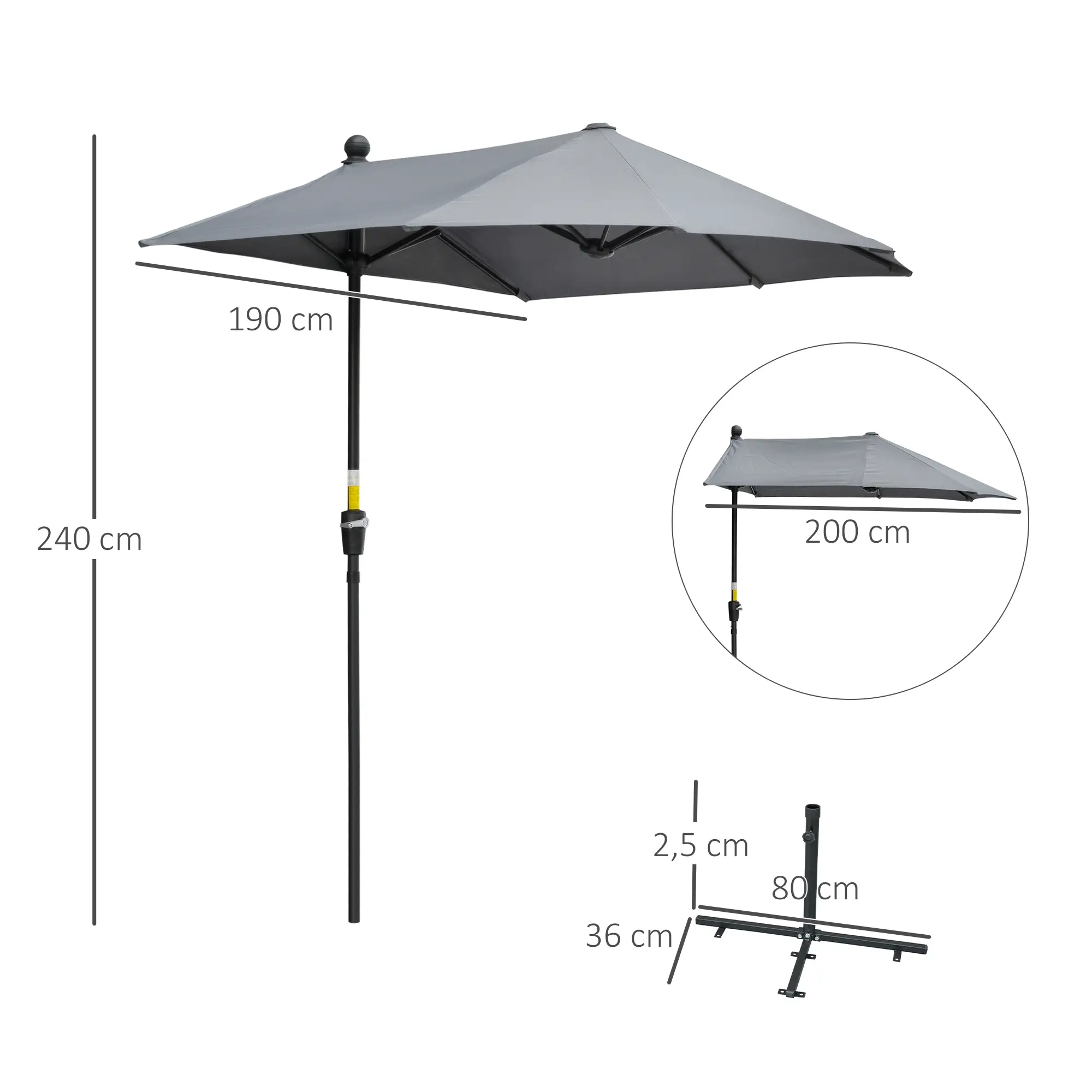 Outsunny Halfronde Parasol met Handslinger Ventilatie