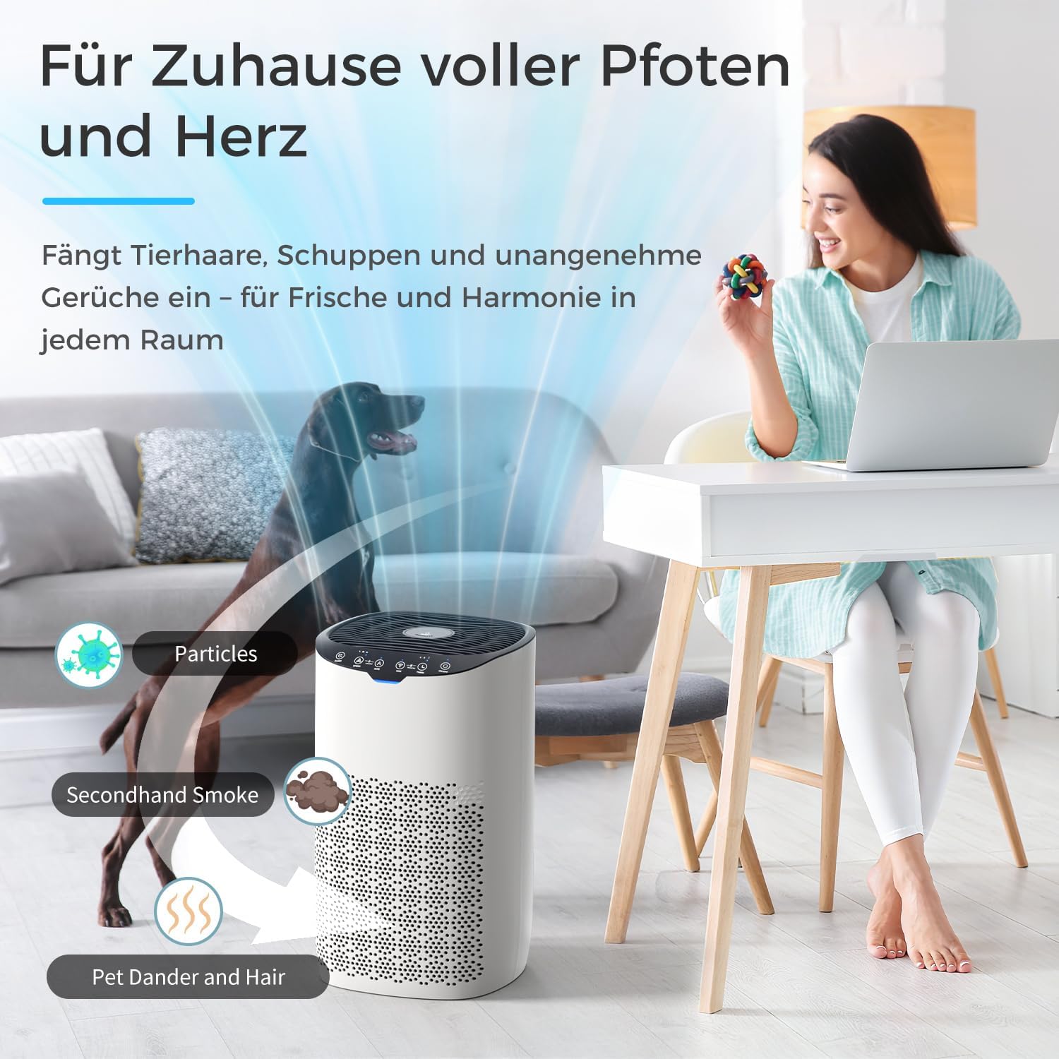 AROEVE Luftreiniger, CADR 300 m³/h für 120 m² Raum, Luftreiniger Allergiker gegen Pollen, Staub, Tierhaare, Rauch, Automatikmodus mit Sensor, Leise 25dB, Ideal für Allergie-Haushalte