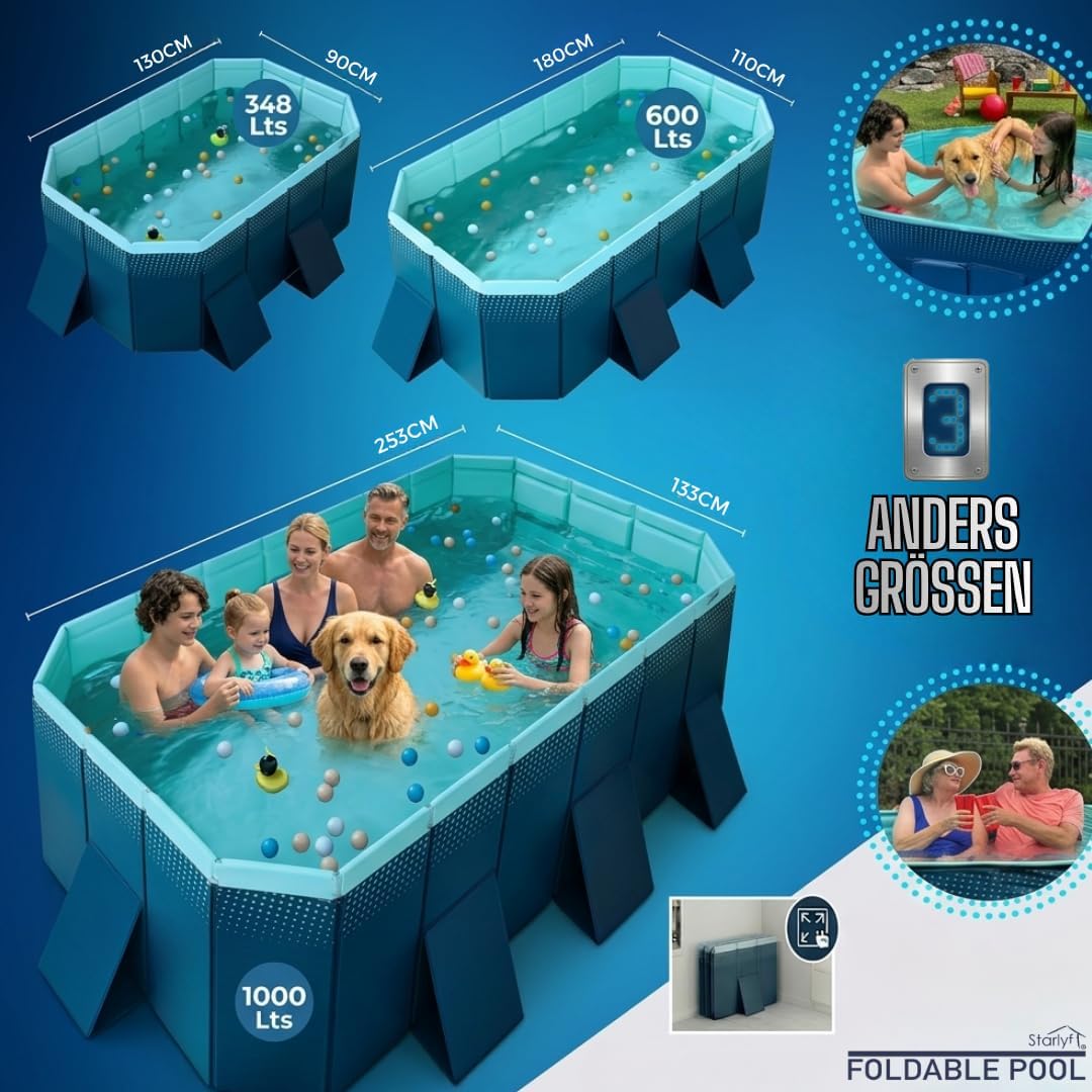 INDUSTEX Planschbecken Foldable Pool, 130 x 90 x 45 cm, Kinderbecken, Tragbarer Hundepool, Faltbarer Pool, Badewanne, Pool Spielzeug, Geeignet für Kinder, mittelgroße Haustiere