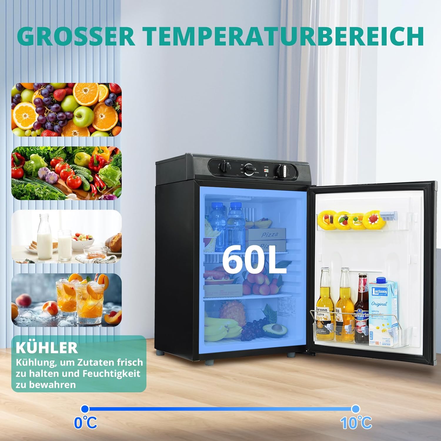 SMETA 60 L 12 V 220 V Gas Fridge Trivale, Small Fridge for Van Camper, Caravan, Mini Fridge for Van, RV, Truck, Yacht, Silent