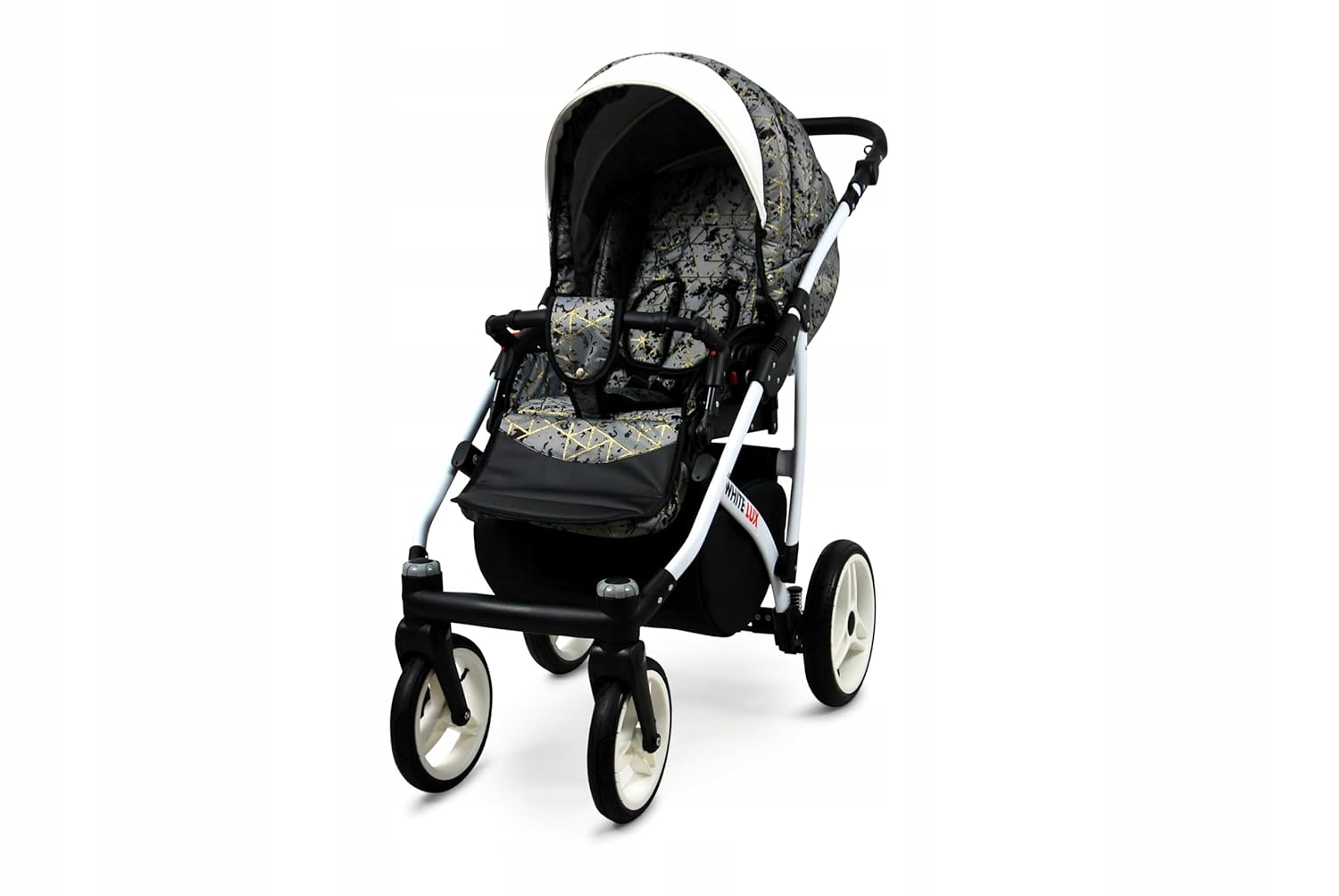 BabyLux® Bambimo Kinderwagen Set 3 in 1 - White Lux - incl. Babywanne, Buggy Sportsitz, Auto-Babyschale - Autositz - Kinderwagenset - Kombikinderwagen mit Wickeltasche, Regenschutz usw.