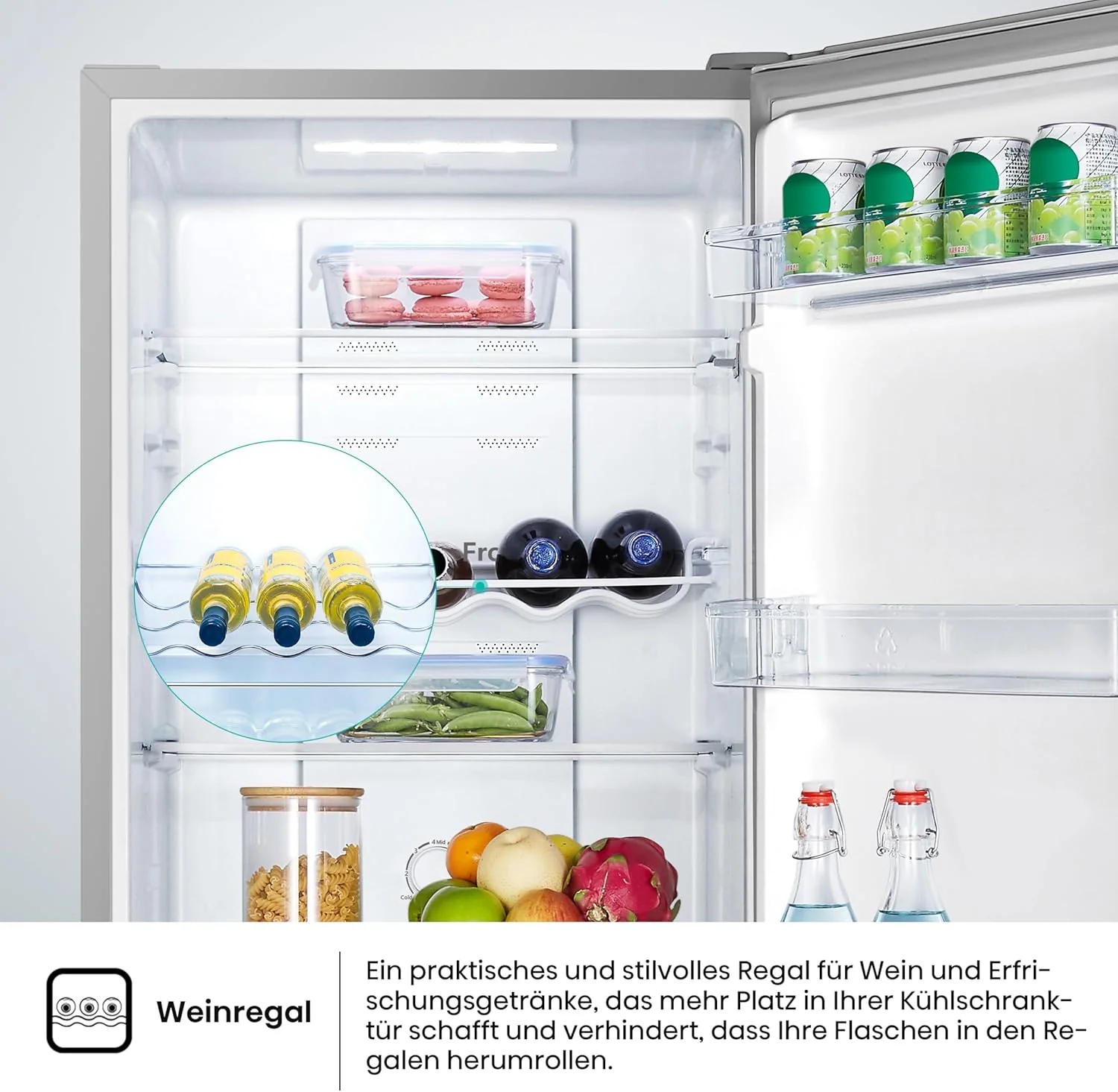 Hisense RB327N4ADD Koelvriescombinatie, EEK D, Total NoFrost, Verwisselbare Deurscharnieren, Flessenrek, 171 Liter Koelgedeelte, 85 Liter Vriesgedeelte, Roestvrijstalen look