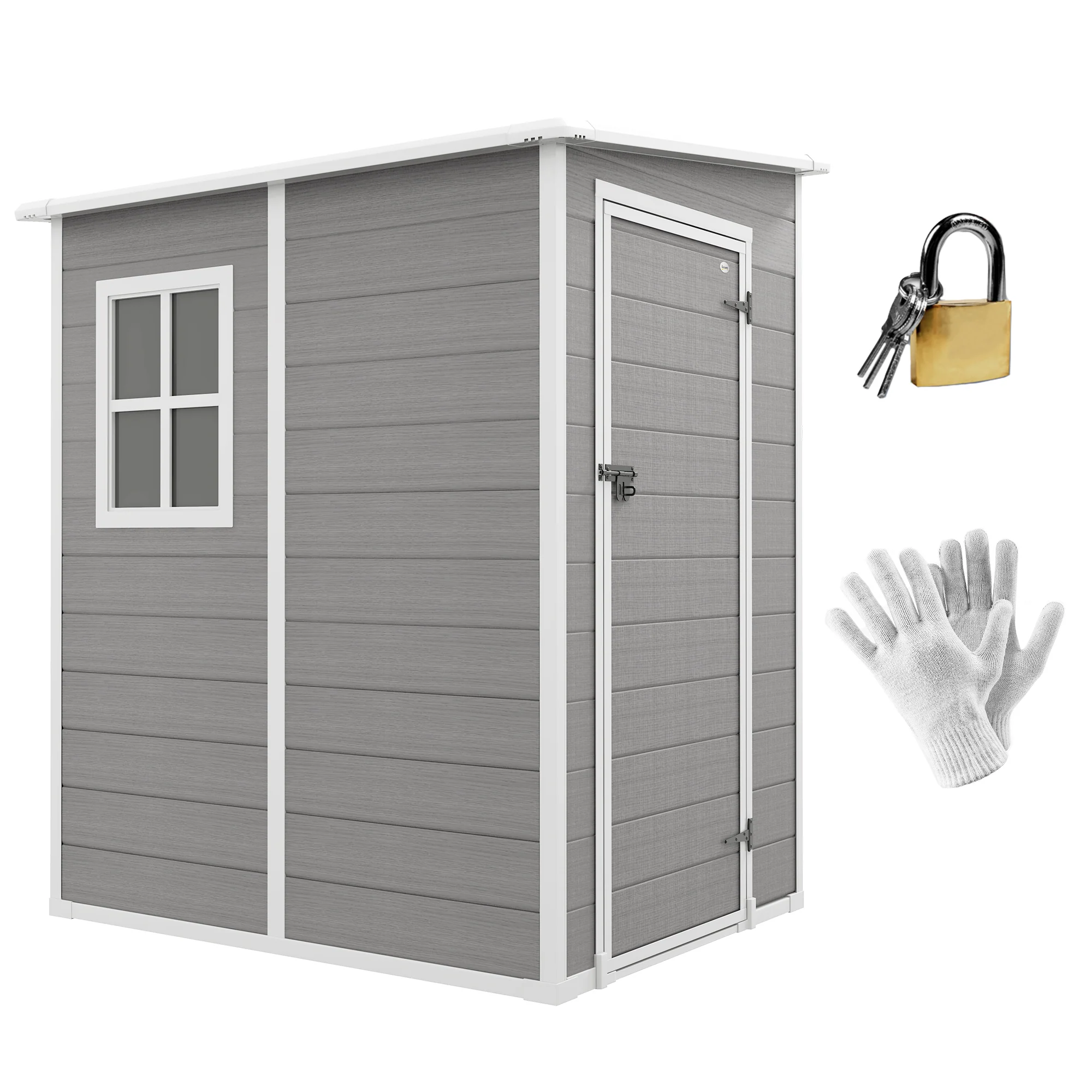 2025 Outsunny Tuinberging Lean to 4'x5' �C Opberghuis voor Tuingereedschap van Kunststof met Sluitbare Deur