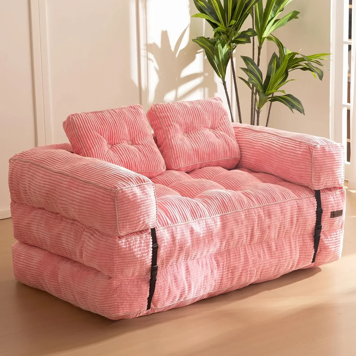 Folding Sofa Bed L-Shaped Convertible Sofa Bed with Armrests and Pillows