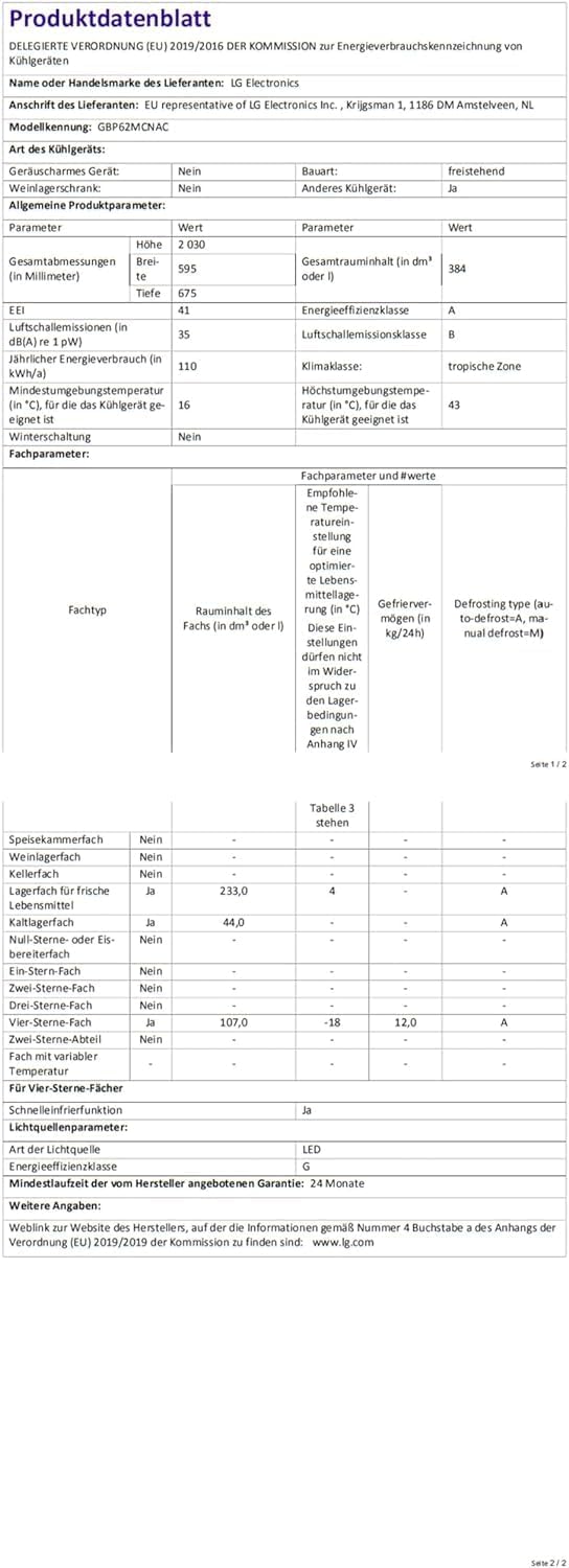LG GBP62MCNAC Kühl-Gefrierkombi – 384 L, Energieeffizienz A, Total NoFrost, DoorCooling+, niedriger Geräuschpegel, modernes Design in Anthrazit Schwarz, 59,5 x 67,5 x 203 cm