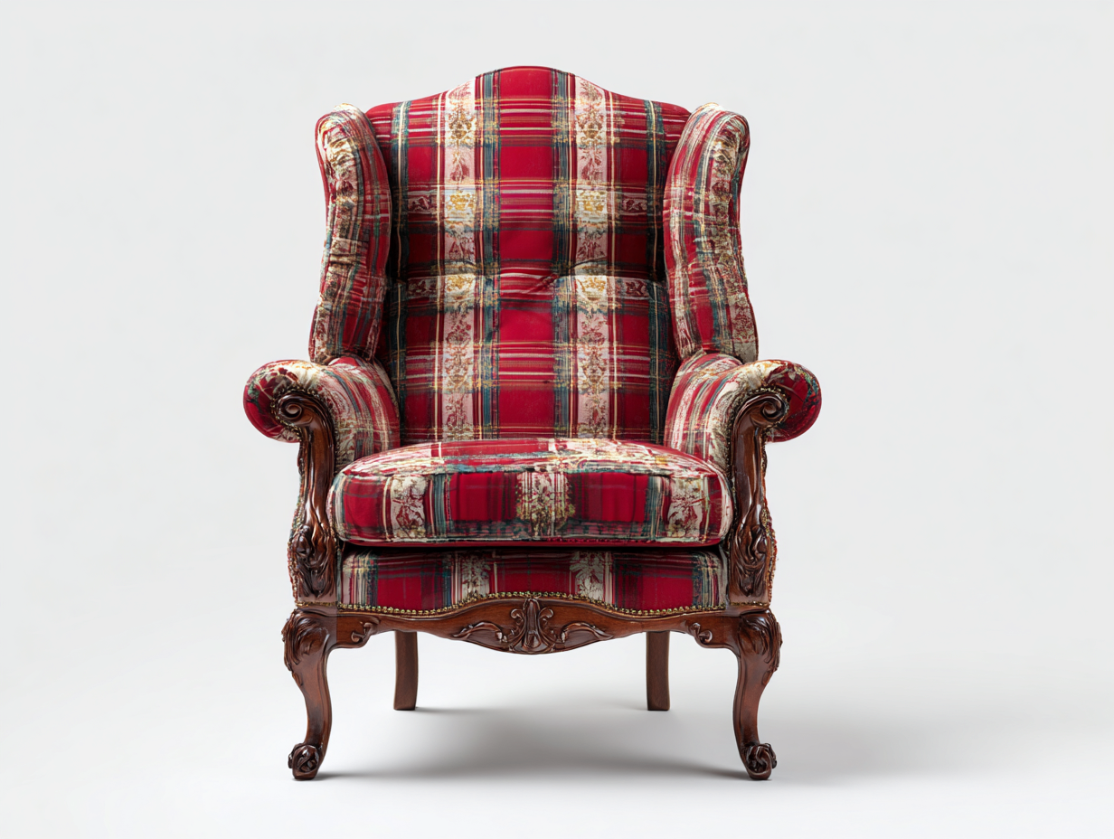 Stoffsessel-Stoff-Holz-84x92x114 cm-Rot-Beige-Grün-Klassischer Stil