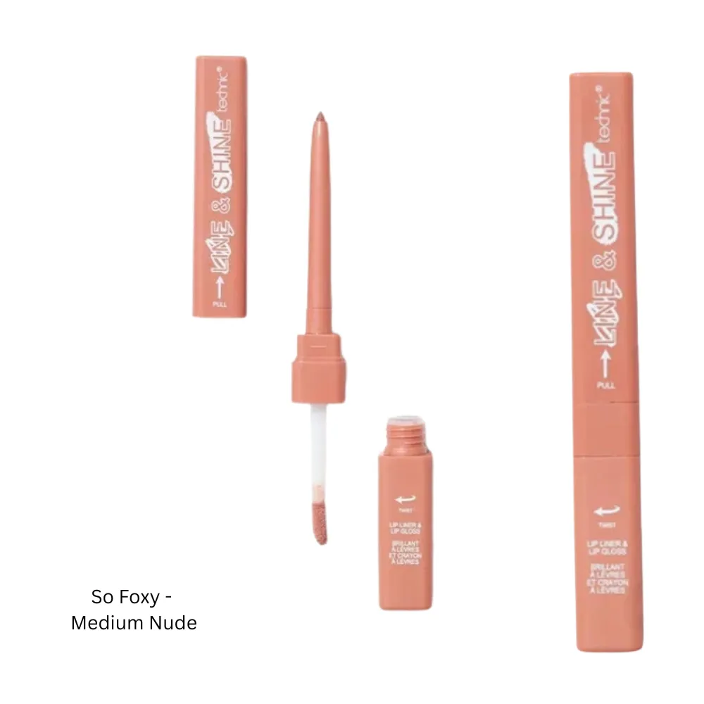 Technic Line & Shine 2-in-1 Lip Liner & Lip Gloss Duo - Hydrating, Vegan Lip Definition & Shine