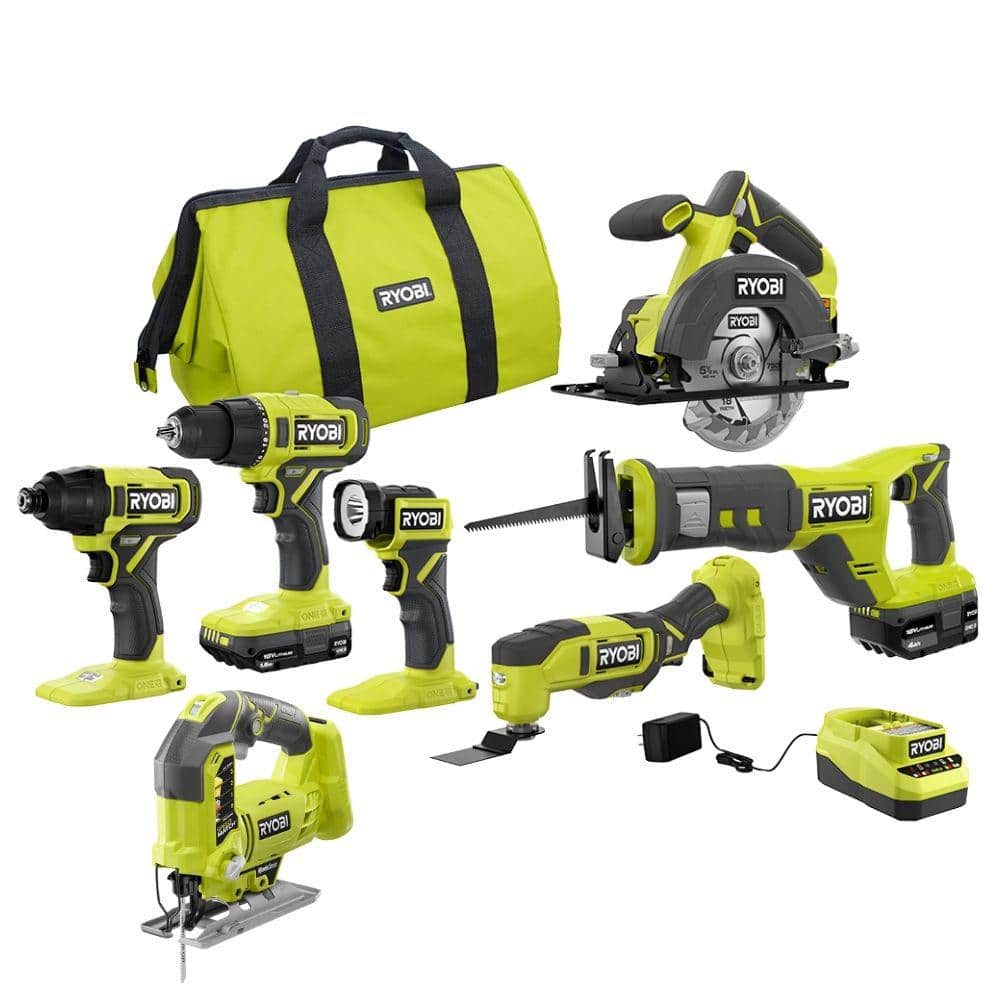 2025 Kit combinado RYOBI ONE+ 18V inalámbrico con 6 herramientas, baterías y cargador