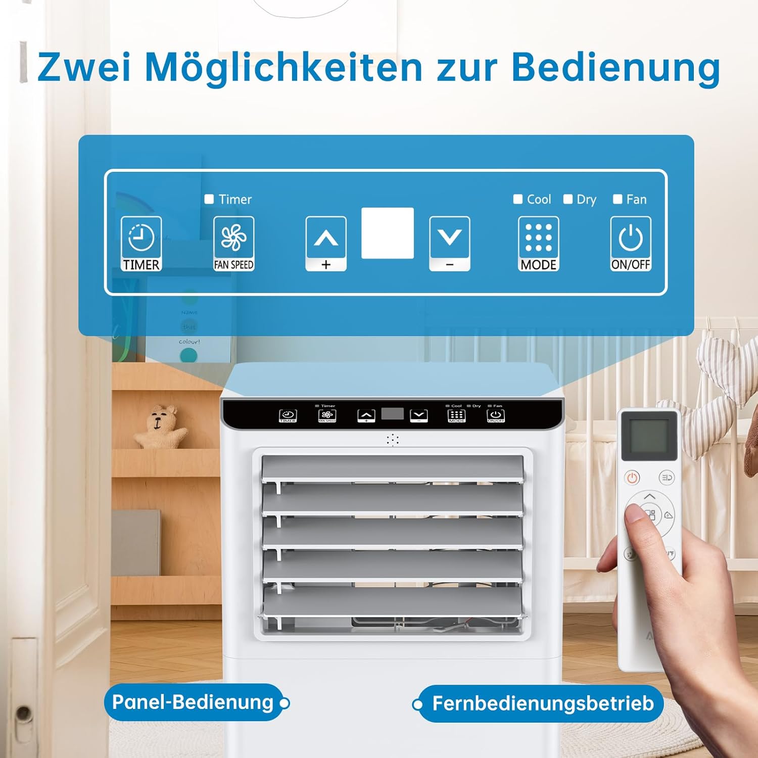 Tragbare Klimaanlage, mobiles Klimagerät 7000BTU, Kühlfunktion, Belüftung und Entfeuchtung, 2 Geschwindigkeitsstufen, Timer, 24 Fernbedienung, R290, ohne Außeneinheit