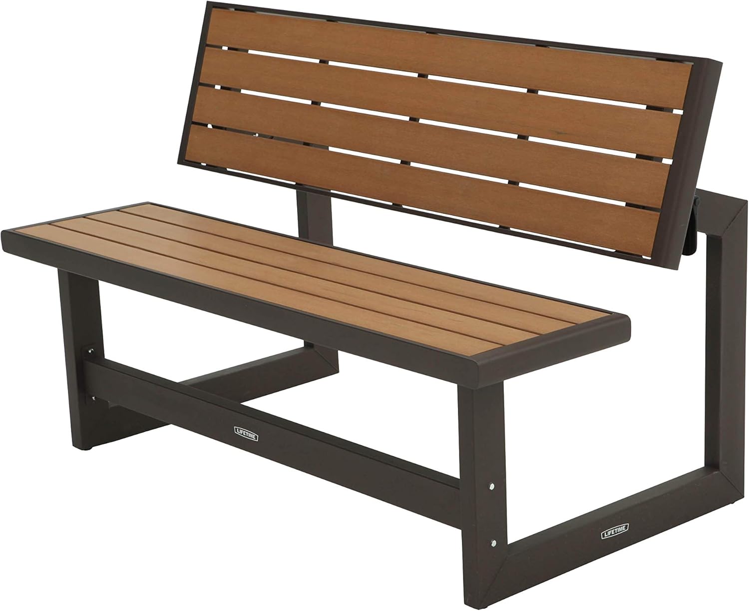 LIFETIME Gartenbank, klappbare Rückenlehne, umwandelbare Bank in einen Tisch, Maße 141x78,5x88,5 cm, Polyethylen hoher Dichte, wasserabweisend, UV-Schutz, Holzfarbe