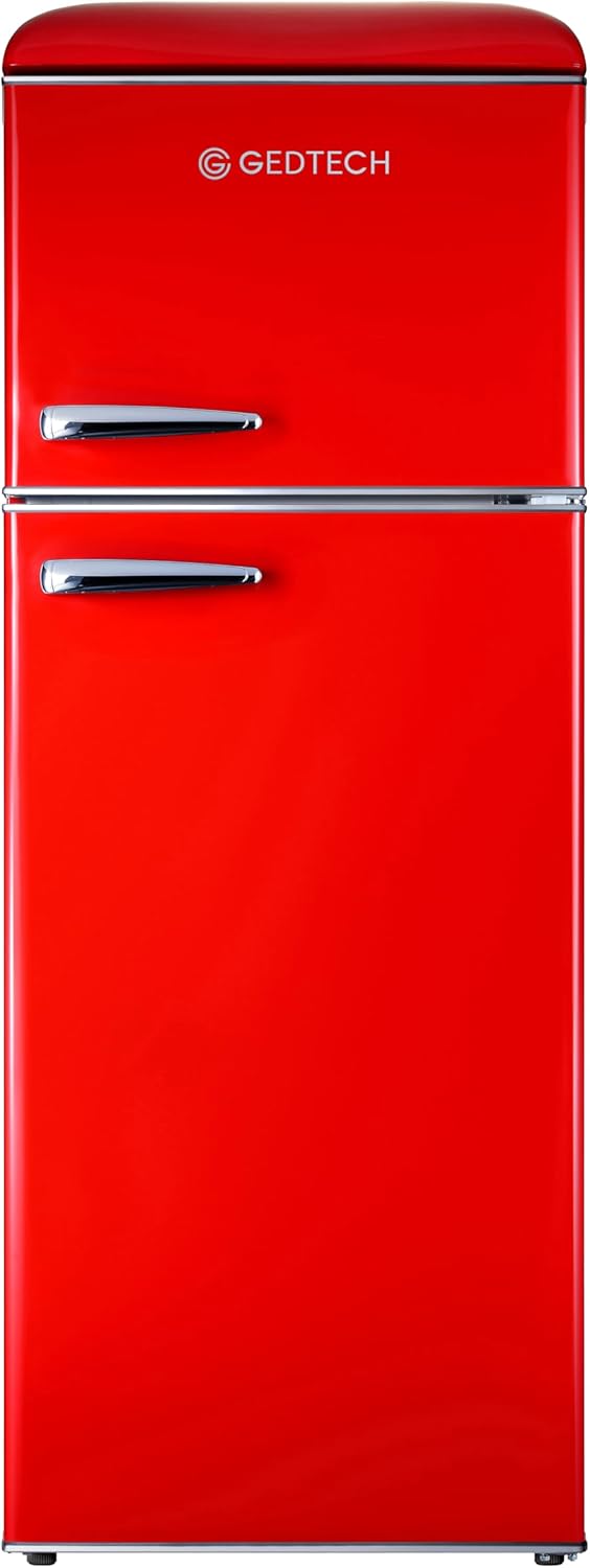 GEDTECH Refrigerateur double-porte vintage GDPV215RD - Congélateur haut - Rouge - Capacité 215L - Faible conso