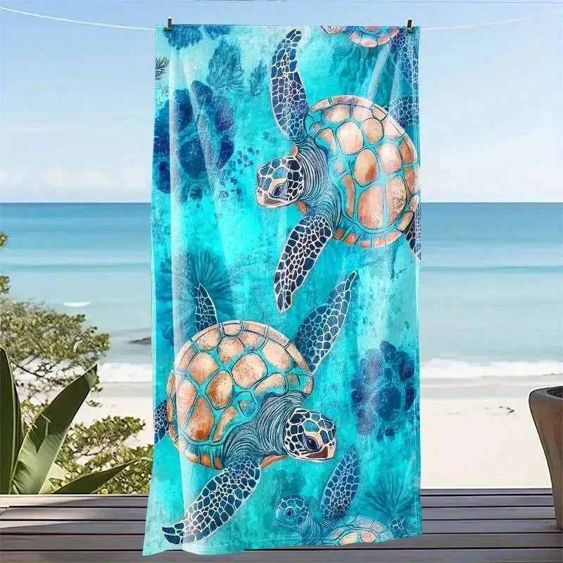 AquaTide Turtle Print Beach Towel – Soft & Absorbent Summer Towel
