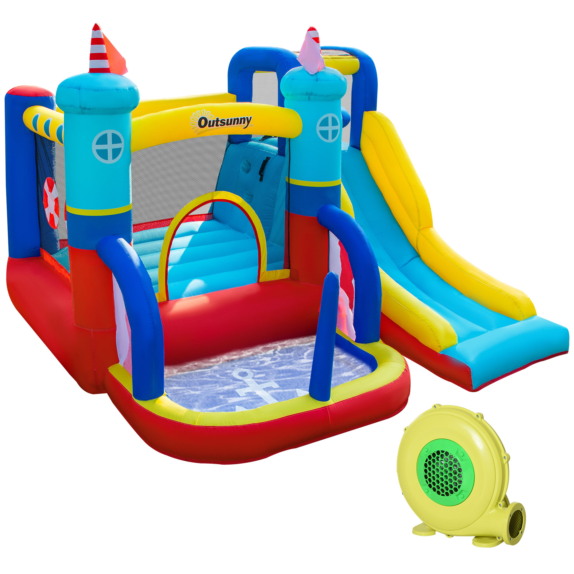 Outsunny springkasteel met blazer 265 cm x 260 cm x 200 cm