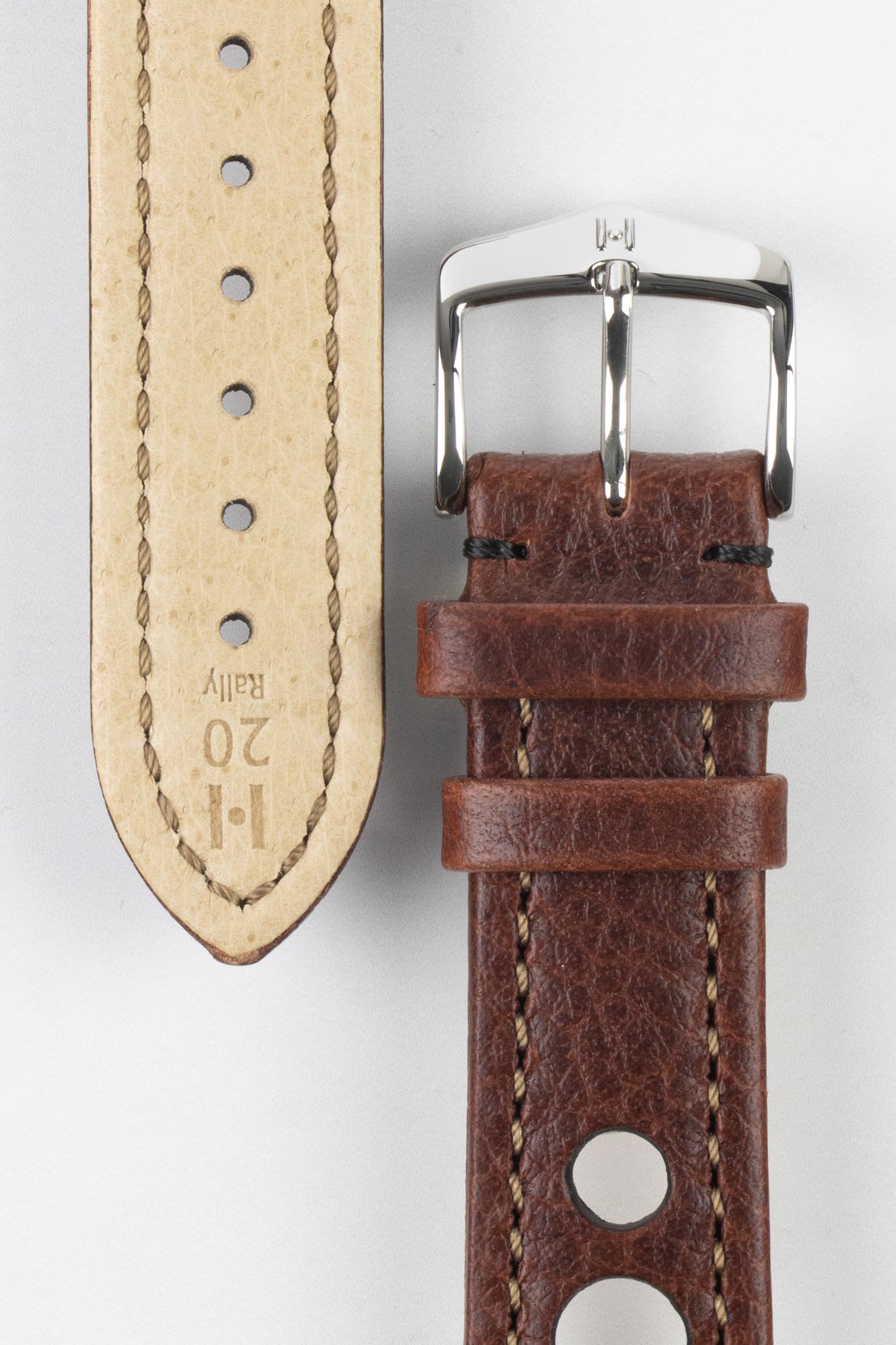 Hirsch RALLY Natural Leather Racing Watch Strap in BROWN