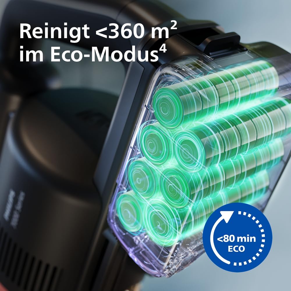 SpeedPro Max Kabelloser Stielstaubsauger 7000 Serie, Für Tierhaare, 360° Kraftvolle Saugkraft, Max. 80 Min., Verwicklungsfrei, Für Teppiche und Hartböden, 4 LED-Aufsätze (XC7065/01)