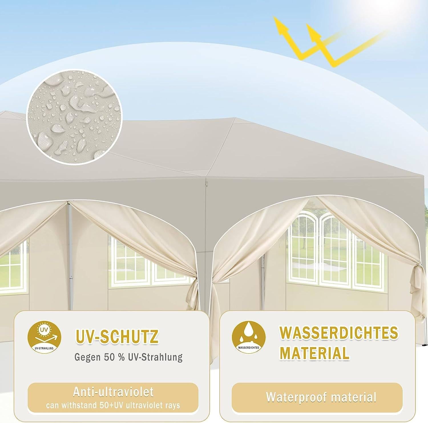 Sonnenschutz Überdachung Terrasse Garten Pavillon 3x6m wasserdicht stabil UV50+ mit 6 Seitenwänden höhenverstellbar Sonnenschirm Pop-up Faltpavillon für Camping & Party
